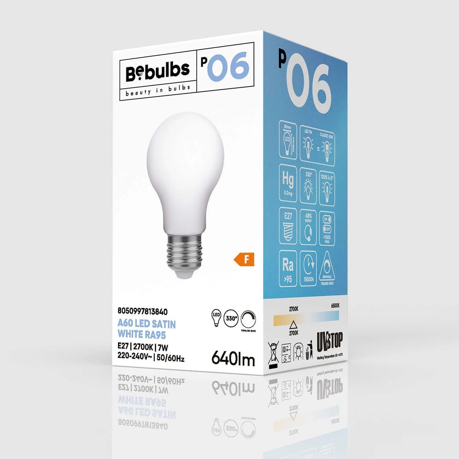 LED Light Bulb Porcelain Effect CRI 95 A60 7W 640Lm E27 2700K Dimmable - P06 - Image 4