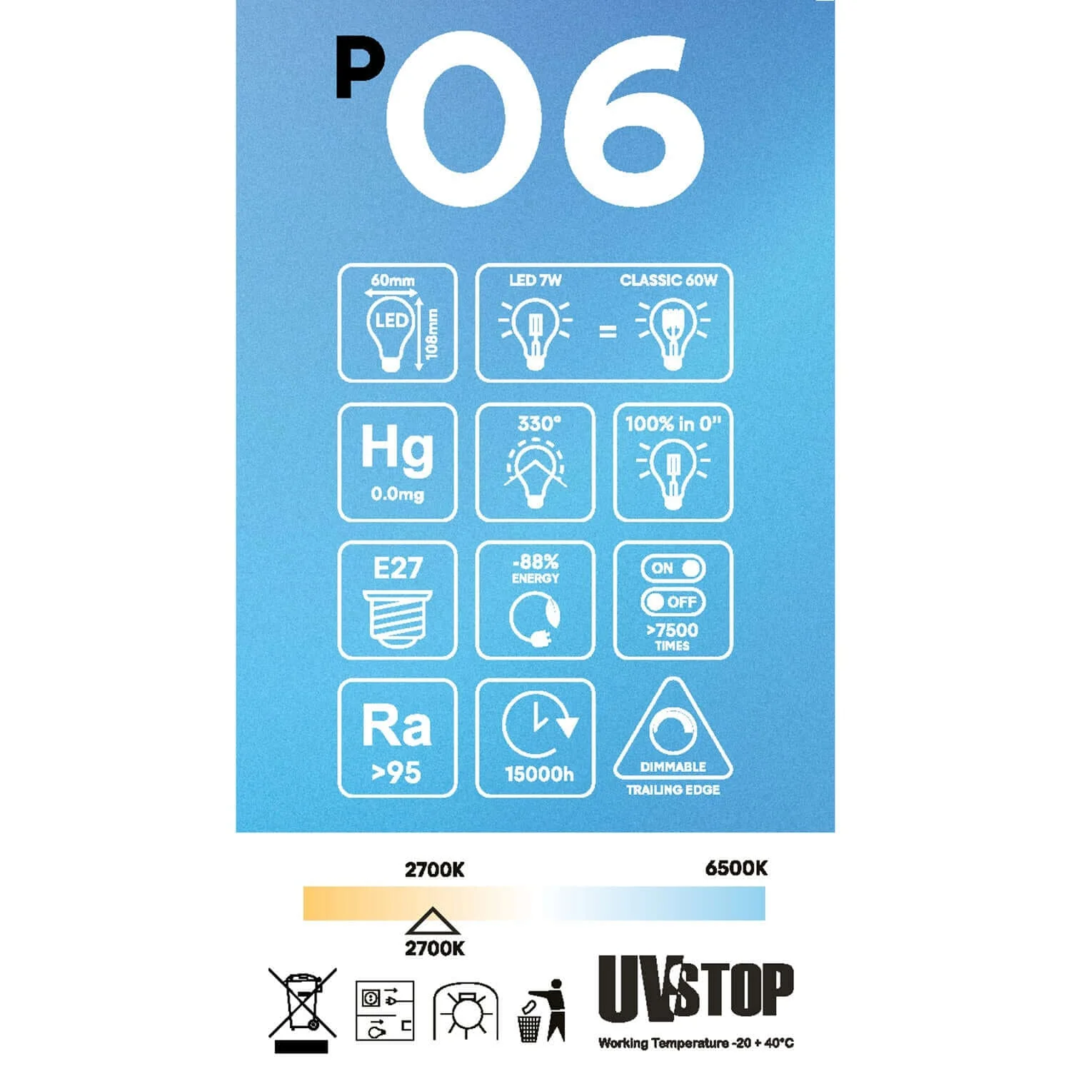 LED Light Bulb Porcelain Effect CRI 95 A60 7W 640Lm E27 2700K Dimmable - P06 - Image 5