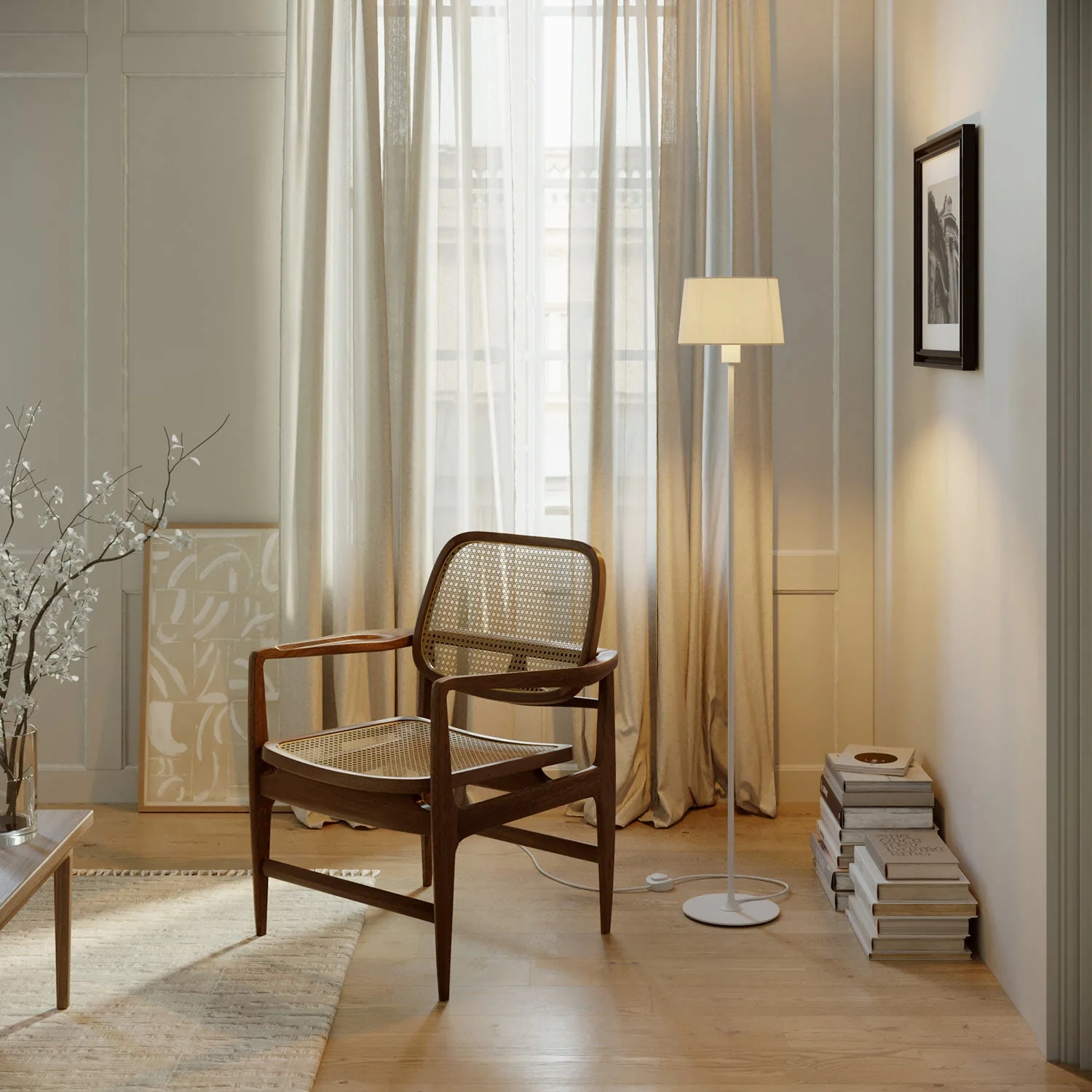MAG-Y floor lamp with round metal base pre-fitted for lampshade and UK plug - Matt white - Image 2