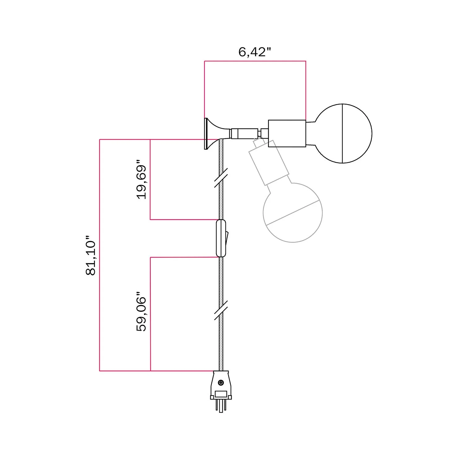 MAG-Y wall lamp with joint and metal dome bulb - Black - Image 6
