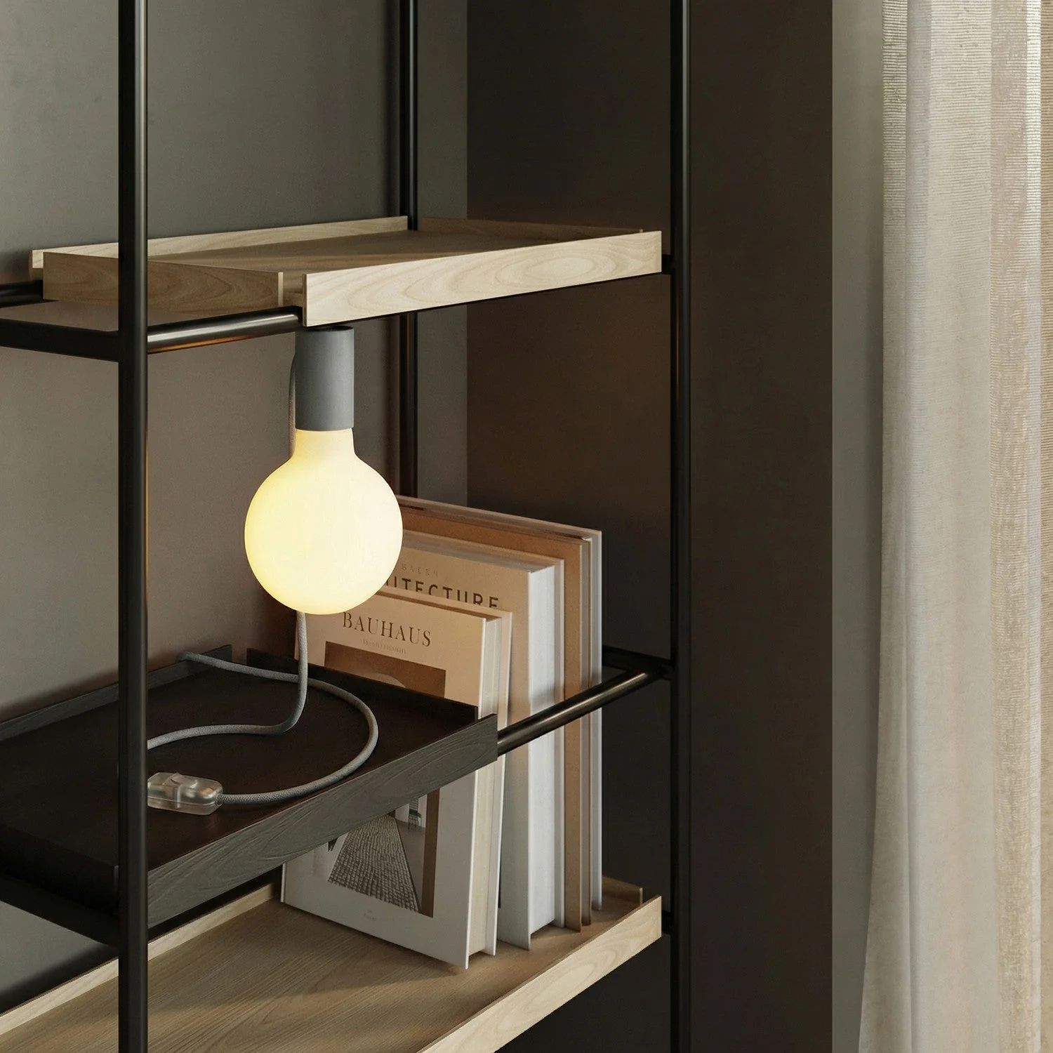 Magnetic plug-in lamp with E27 socket and UK plug - Grey - Image 2