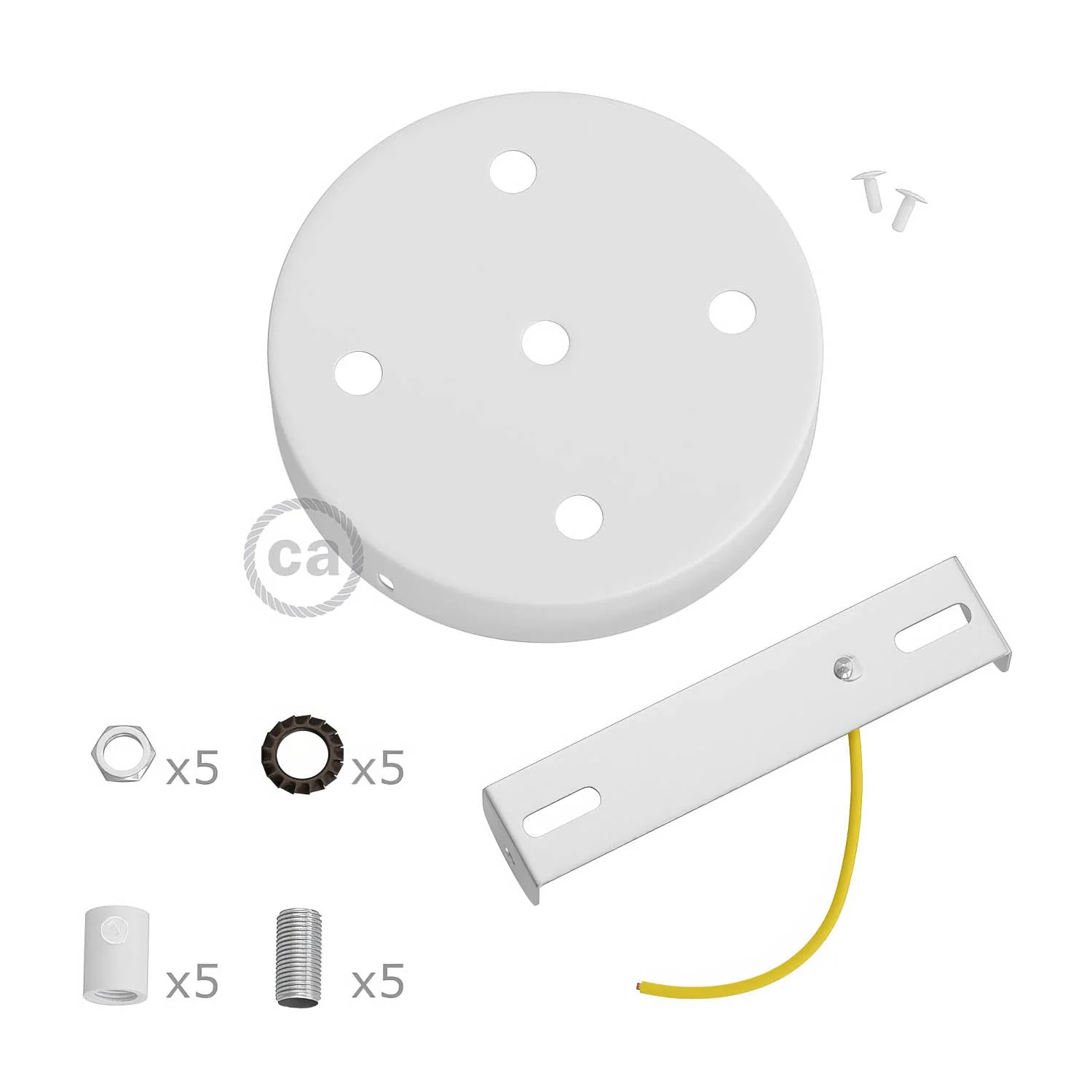 Cylindrical ceiling rose kit in metal with 5 holes - Matt white - Image 8