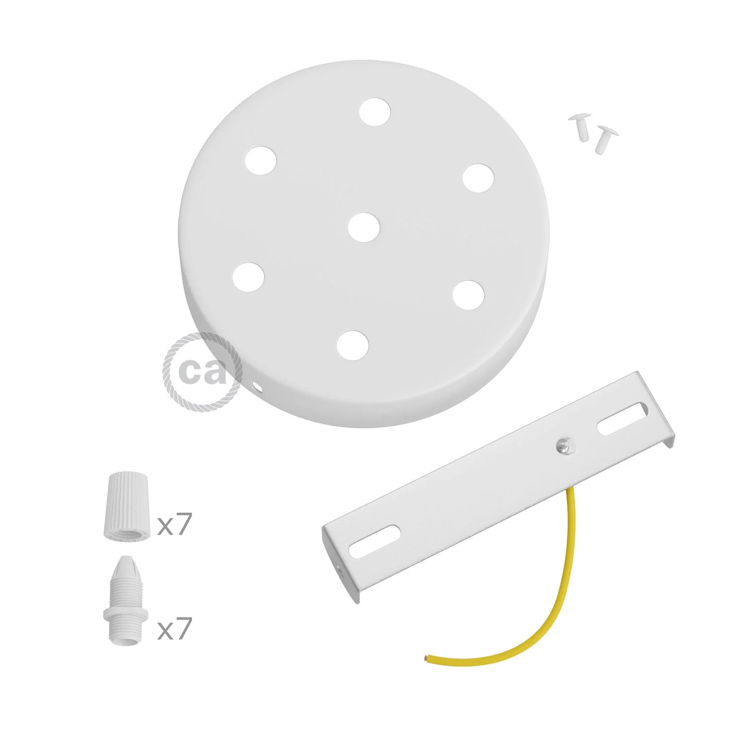 7-hole cylindrical metal ceiling rose kit - Matt white - Image 3