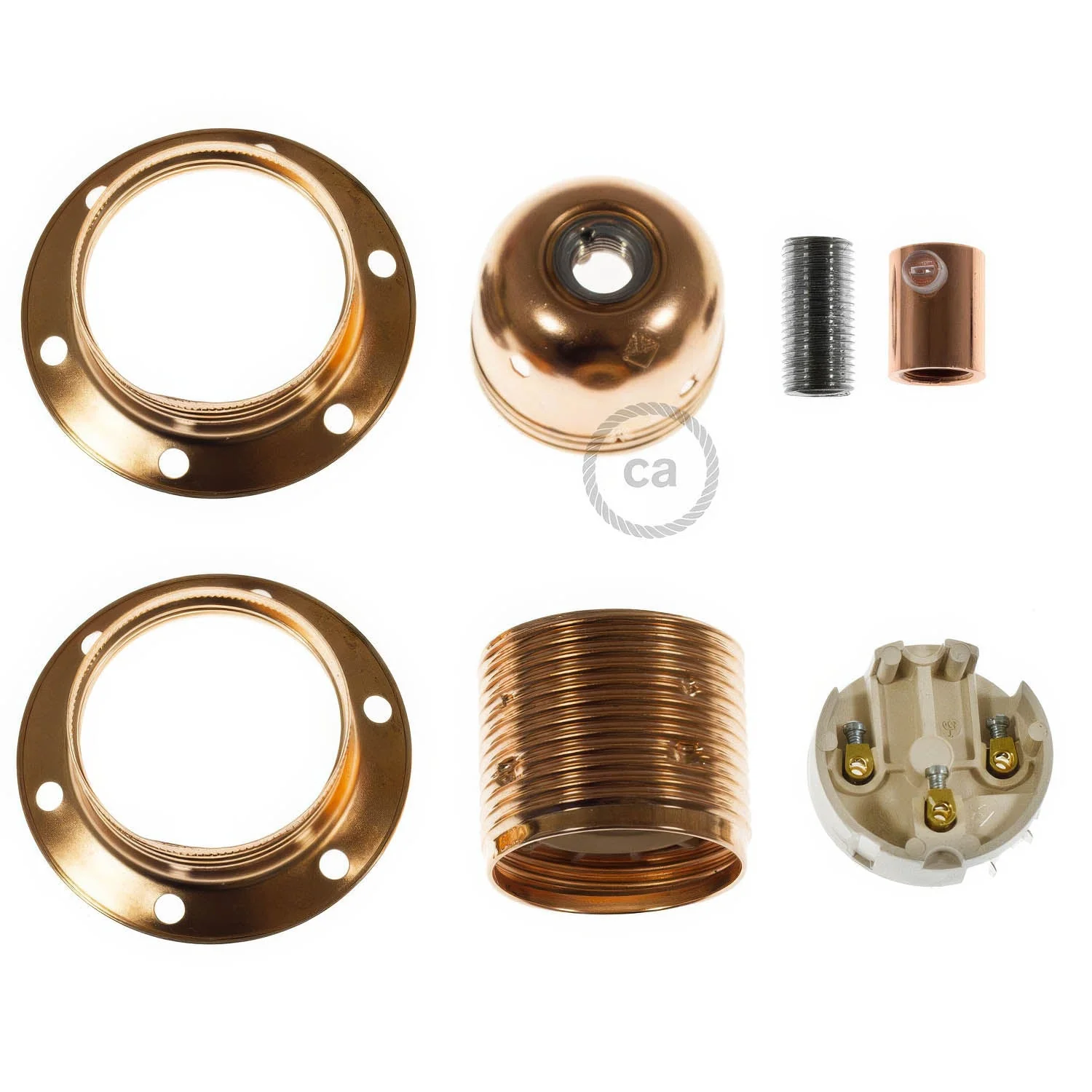 E27 metal lamp holder kit with double ring for lampshade - Copper - Image 5