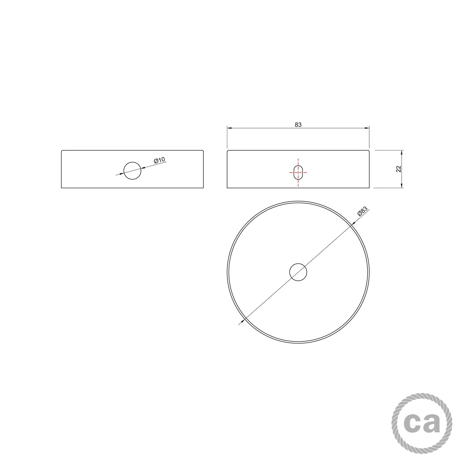 Mini cylindrical ceiling rose kit in metal with 1 central hole and 2 side holes - Satin copper - Image 4