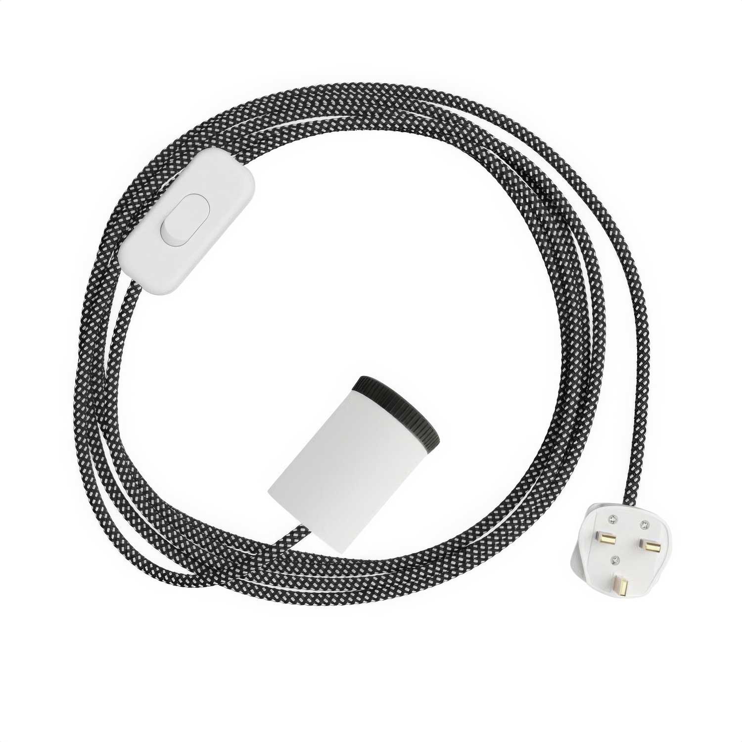 Mini Spotlight lamp GU1d0 with SnakeBis wiring and UK plug - Matt white