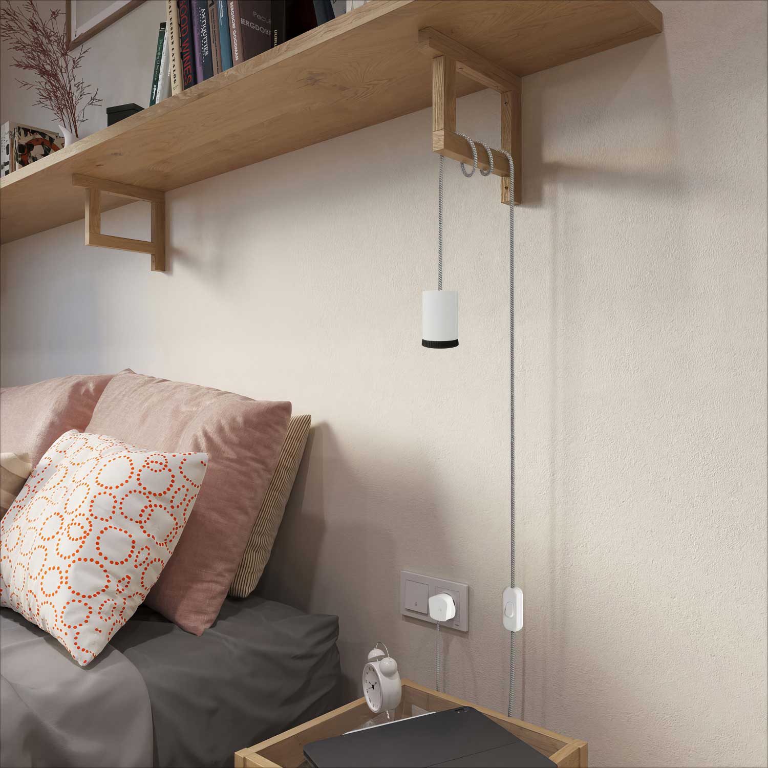 Mini Spotlight lamp GU1d0 with SnakeBis wiring and UK plug - Matt white - Image 2