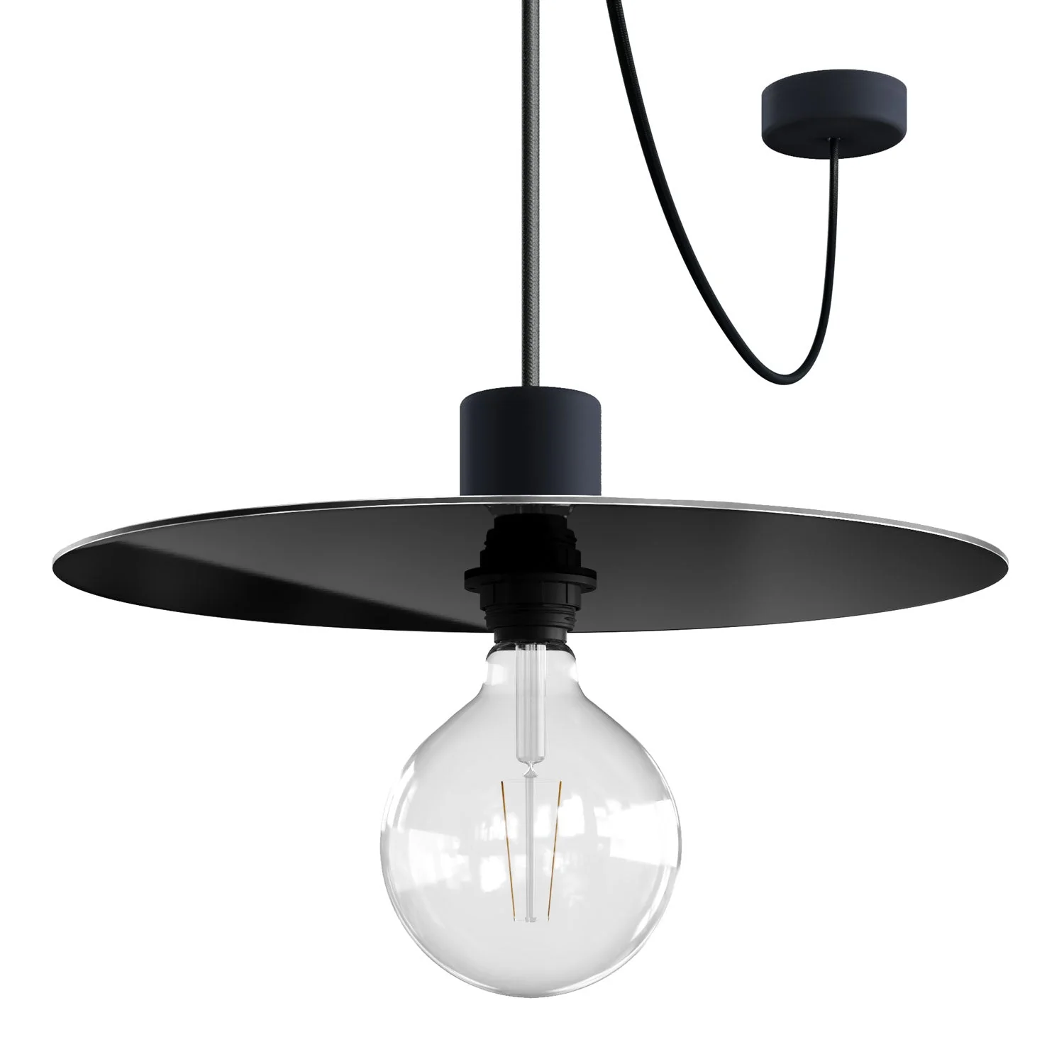 Modulair ELEGANT Lamp with 5 m textile cable, Ellepì lampshade, ceiling rose and silicone lamp holder IP65 waterproof - Black