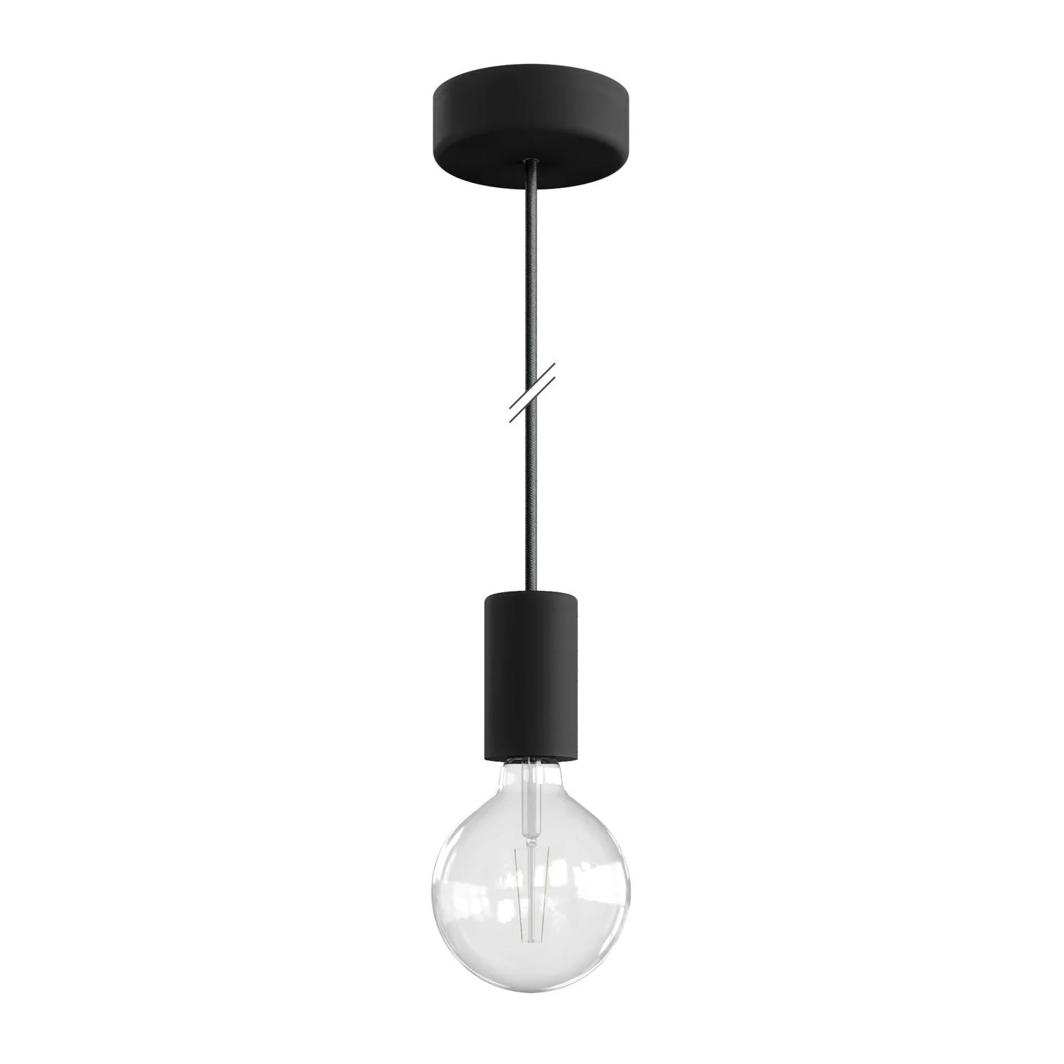 Modulair ELEGANT Outdoor lamp with 1.5 m fabric cable, ceiling rose and silicone lamp holder IP65 waterproof - Black