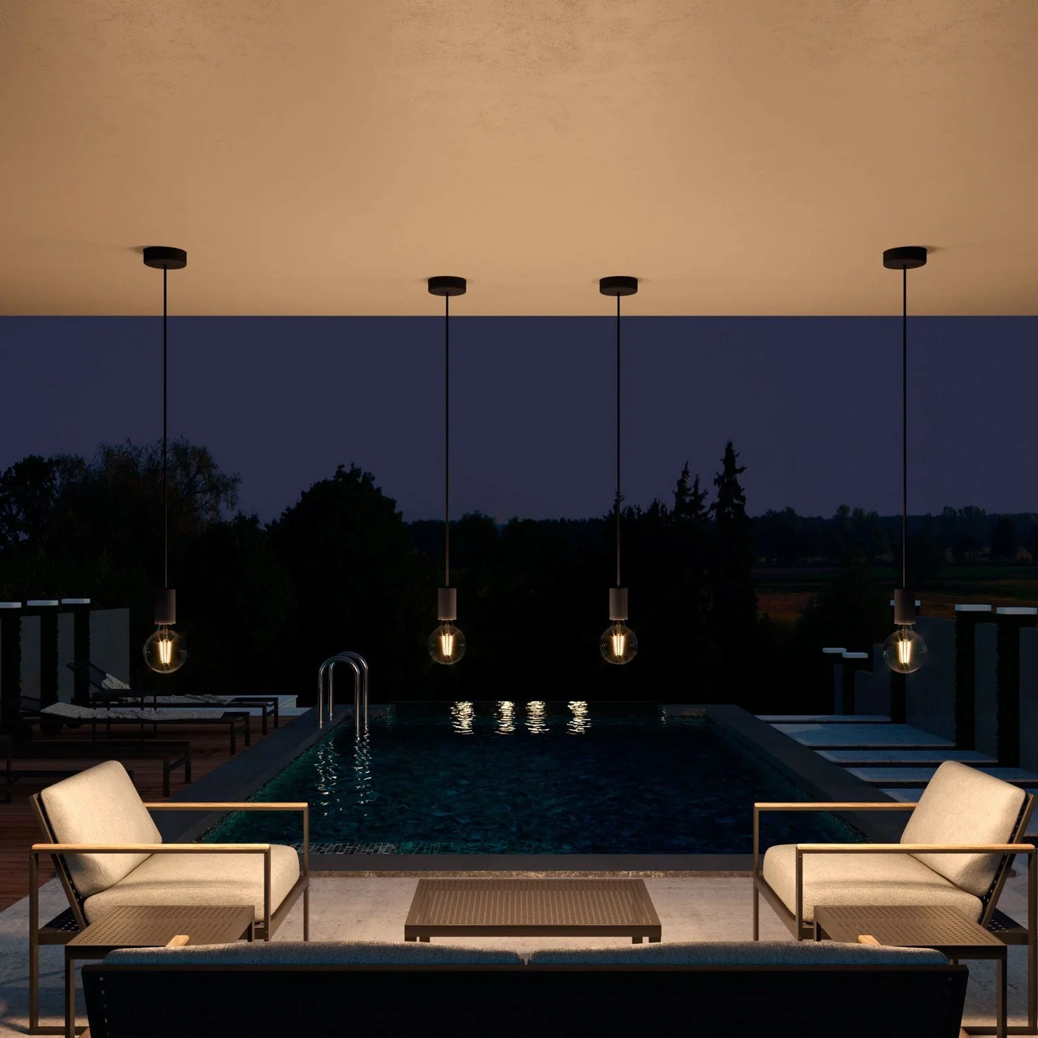 Modulair ELEGANT Outdoor lamp with 1.5 m fabric cable, ceiling rose and silicone lamp holder IP65 waterproof - Black - Image 4