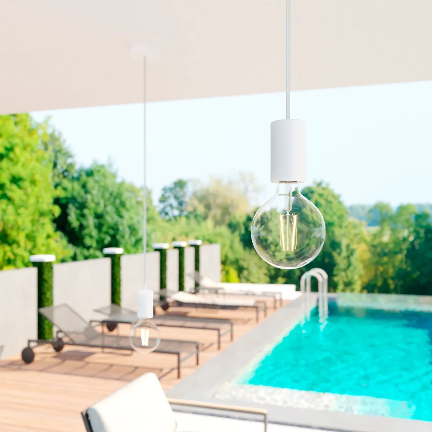 Modulair ELEGANT Outdoor lamp with 1.5 m textile cable, ceiling rose and silicone lamp holder IP65 waterproof - White - Image 2