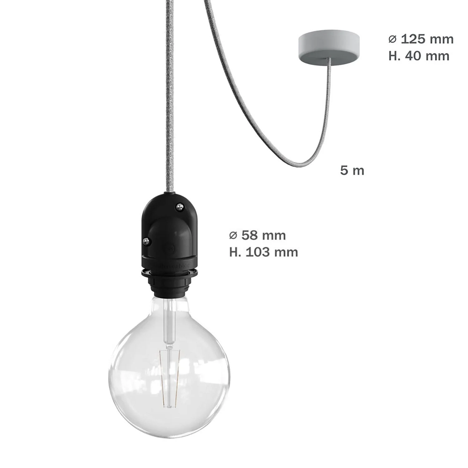 Modulair outdoor lamp for lampshade with 5 m textile cable, cord grip, ceiling rose and lamp holder IP65 – White - Image 6