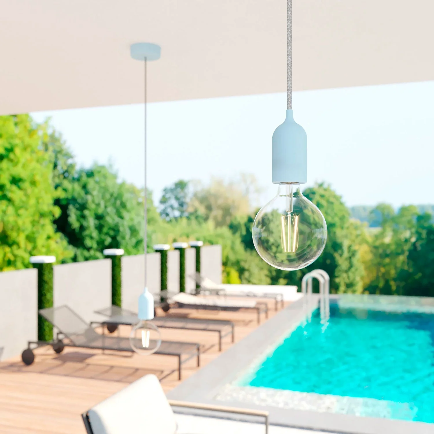 Modulair PASTEL Outdoor lamp with 1.5 m textile cable, ceiling rose and silicone lamp holder IP65 waterproof - Powder blue - Image 2