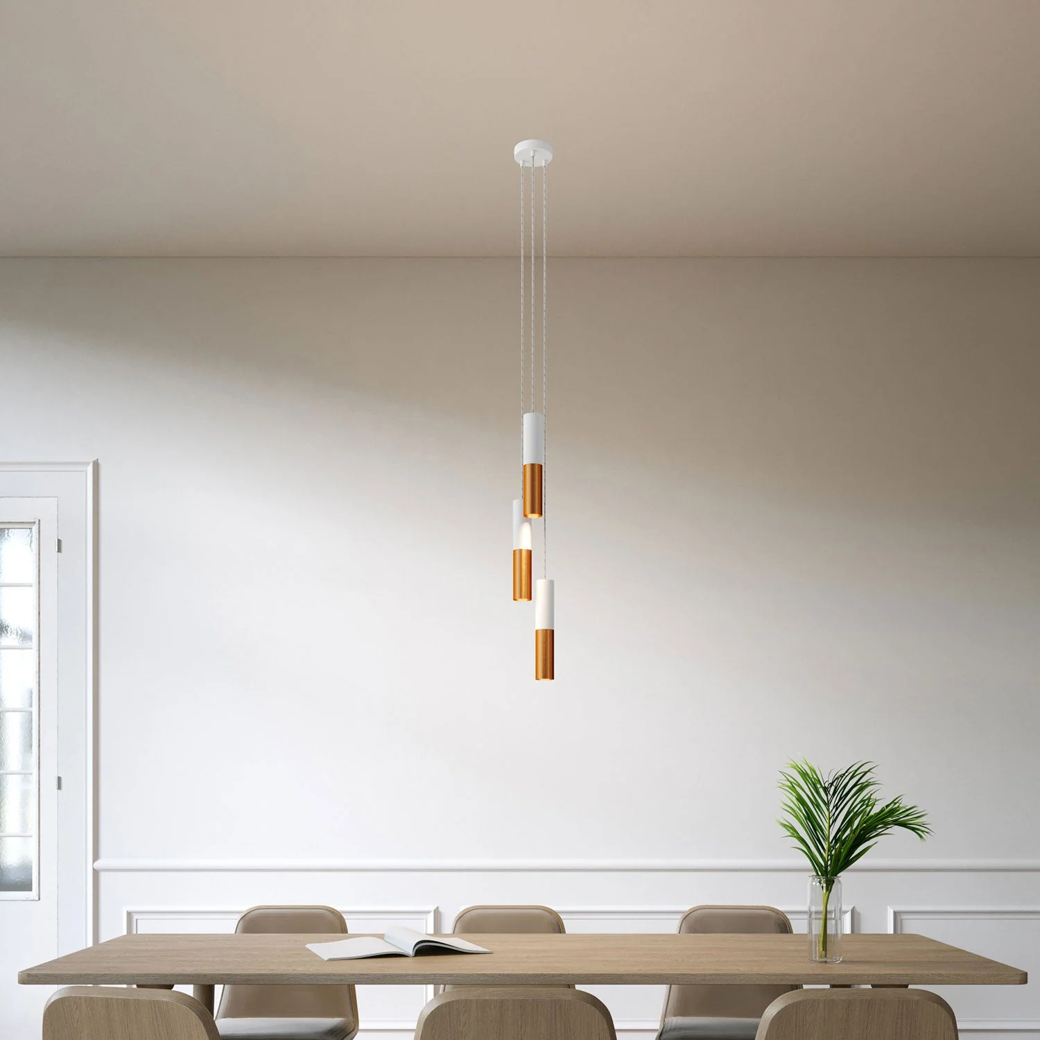 Triple pendant lamp with metal lampshade Doppio Tub-E14 - Matt white - Image 2
