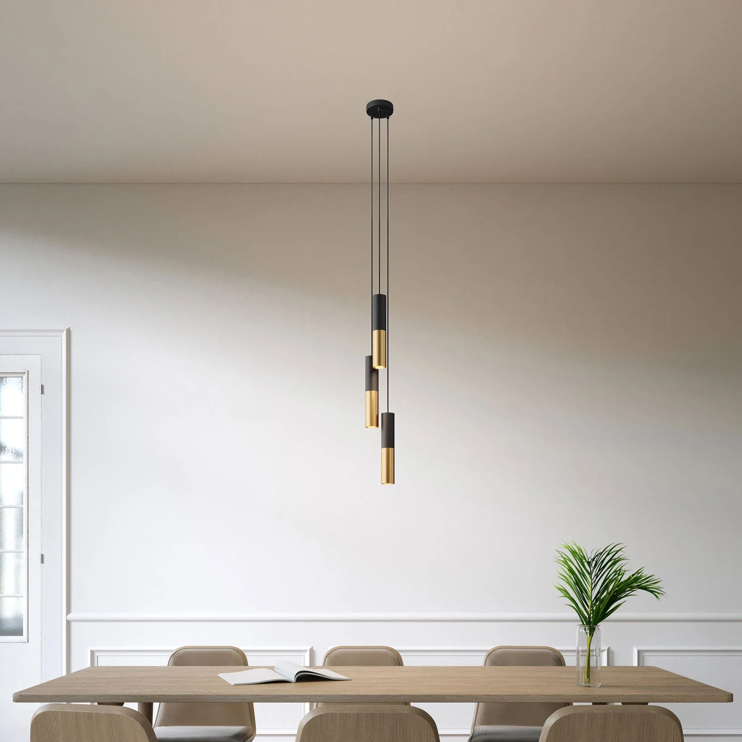 Triple pendant lamp with 3 drops and metal lampshade Double Tub-E14 - Black - Image 2