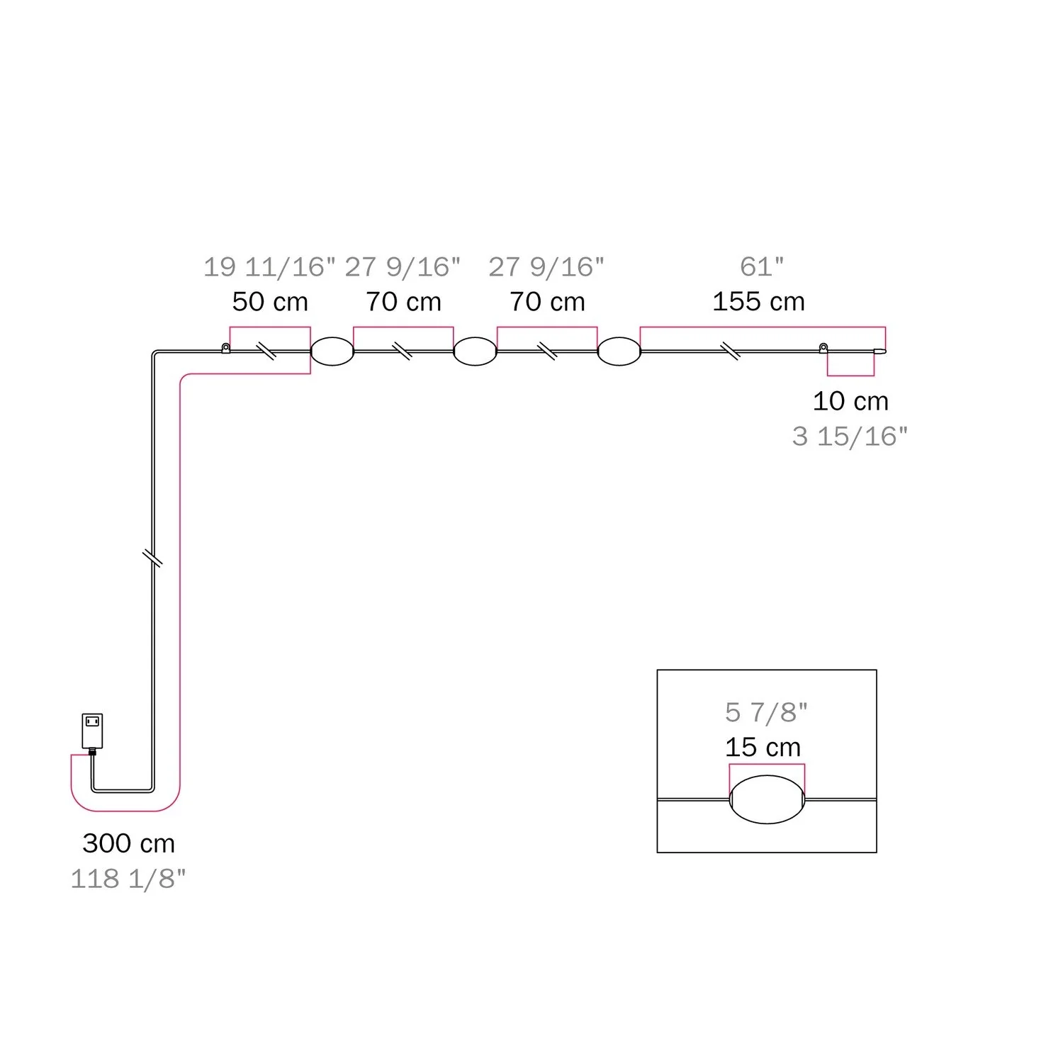 Outdoor 3-Light String Light for wet locations Desert Brown, Power supply with US plug - Marina3 - Image 8