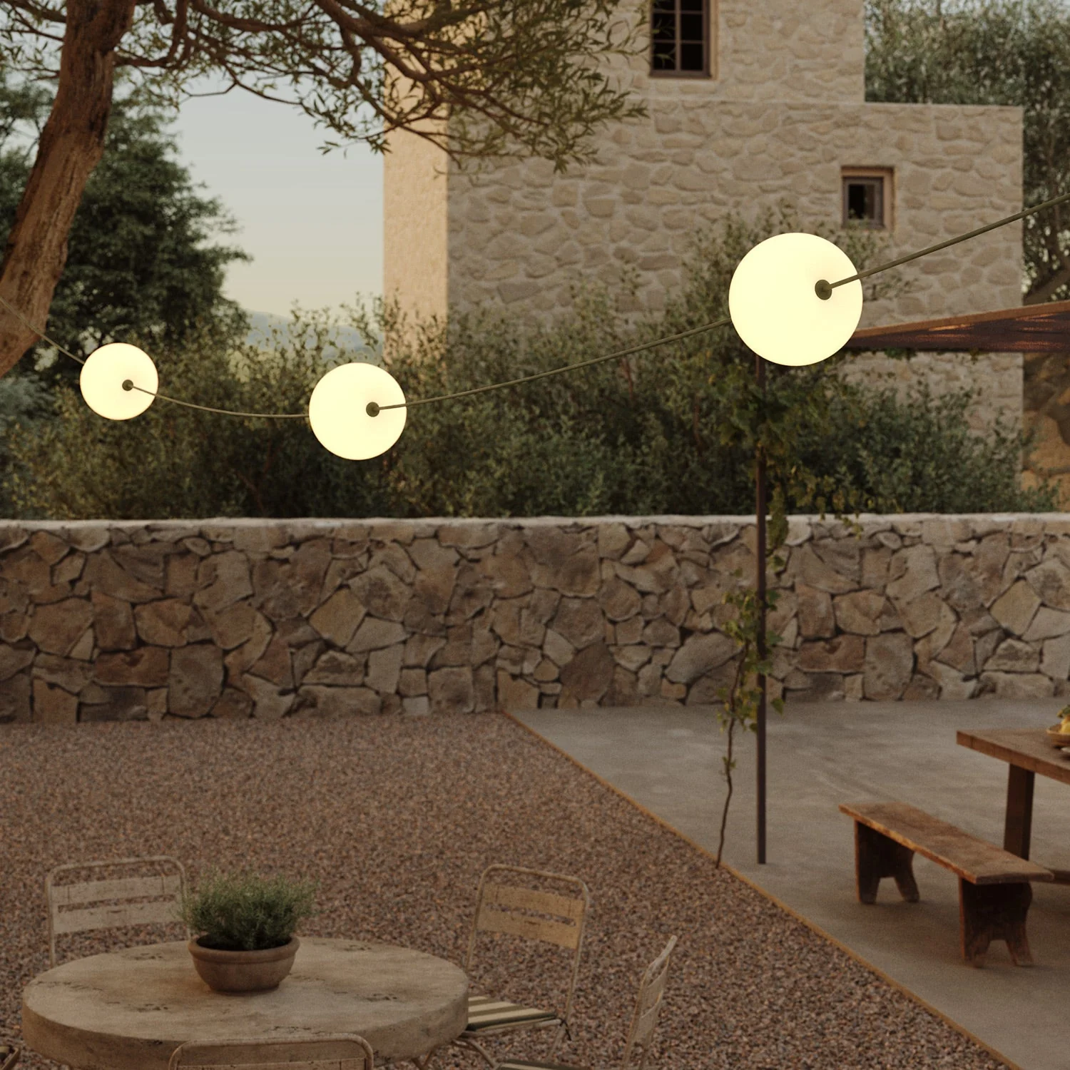 Outdoor 3-Light String Light for wet locations Olive Green, power supply with US plug - Marina3 Cherry - Image 11