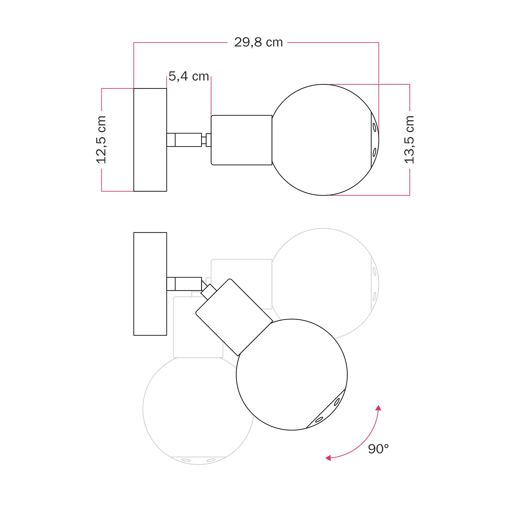 Outdoor Modulair IP65 wall light with adjustable joint and Unbreak-a-Ball unbreakable globe Lampshade - White - Image 7