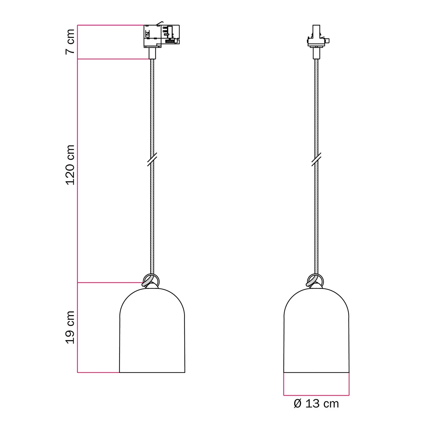 Track pendant with mini Bell ceramic lampshade - Green copper effect - Image 6