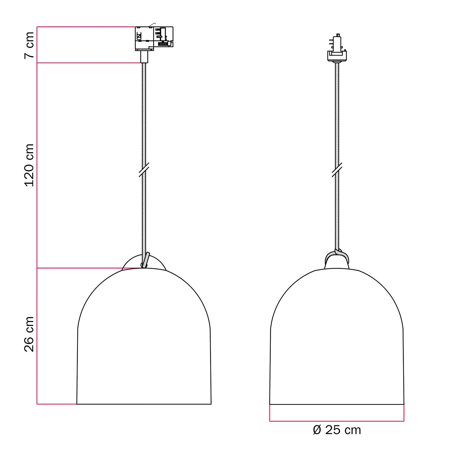 Track pendant with Campana M lampshade in ceramic - Blackboard - Image 6