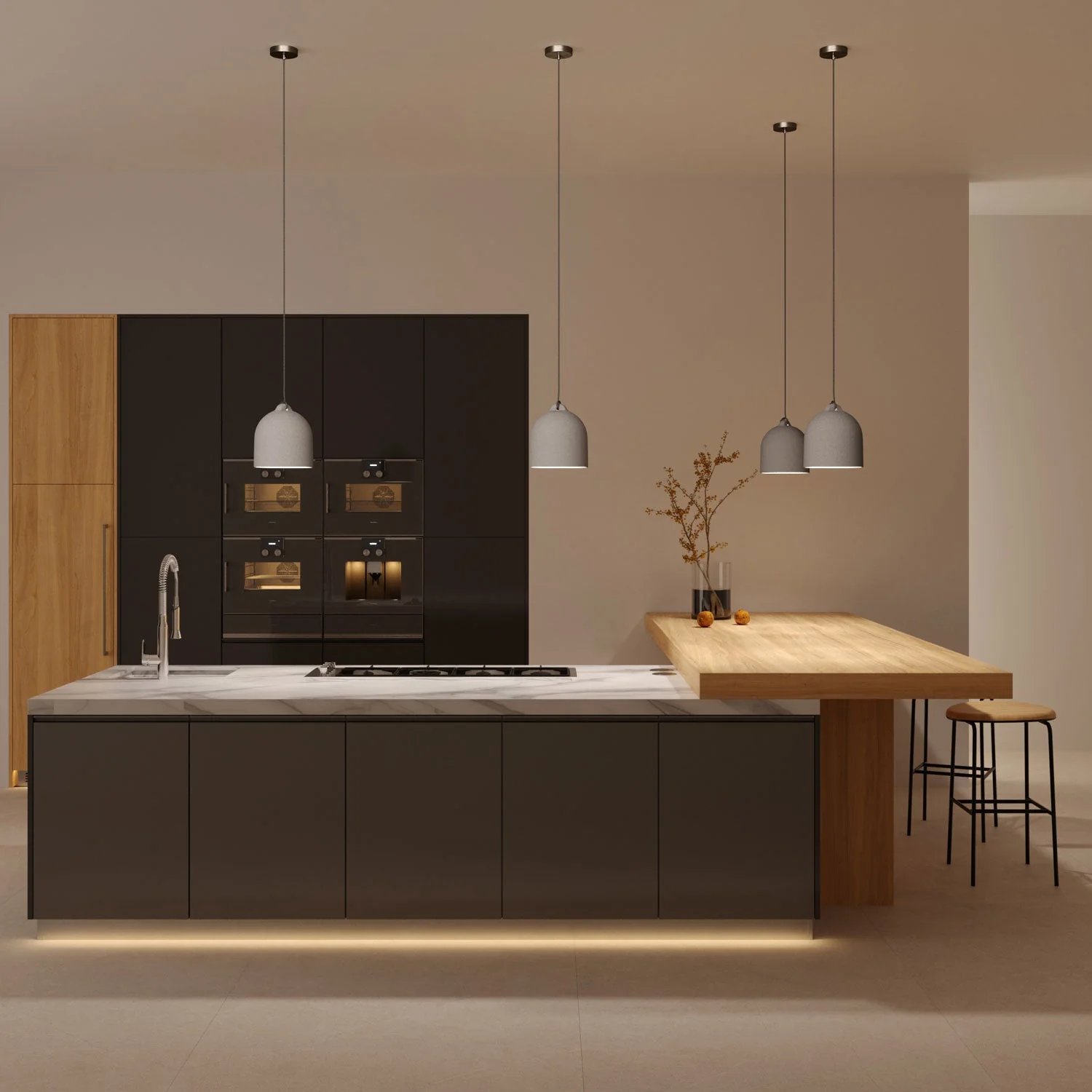 Pendant lamp complete with textile cable and Campana M ceramic lampshade - Cement effect - Image 2