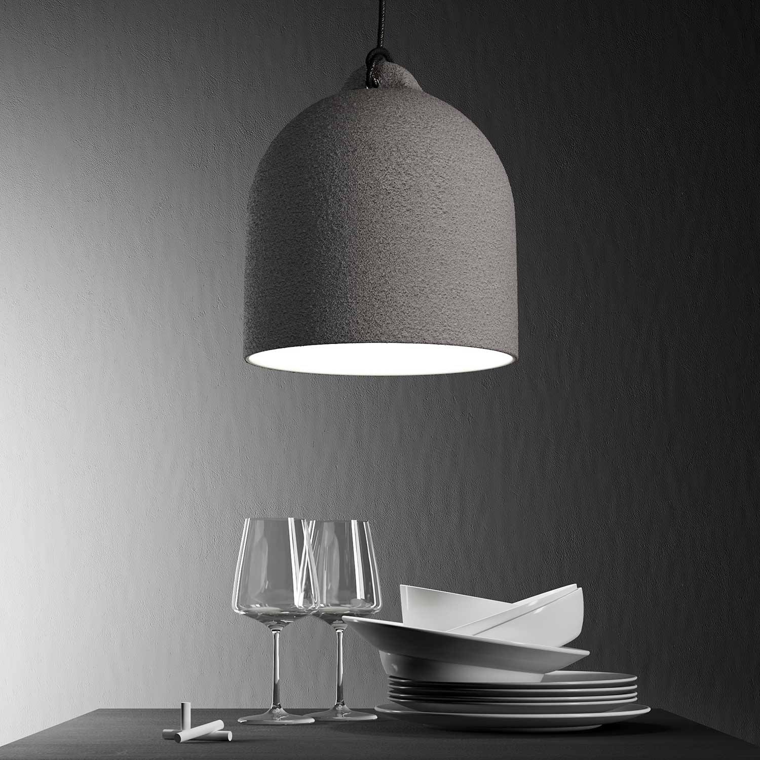 Pendant lamp complete with textile cable and Campana M ceramic lampshade - Cement effect - Image 3