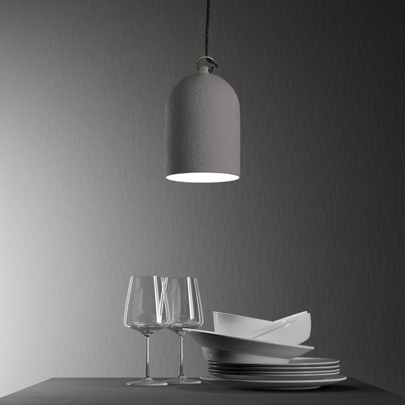 Pendant lamp complete with fabric cable and Mini Bell XS ceramic lampshade - Cement effect - Image 3