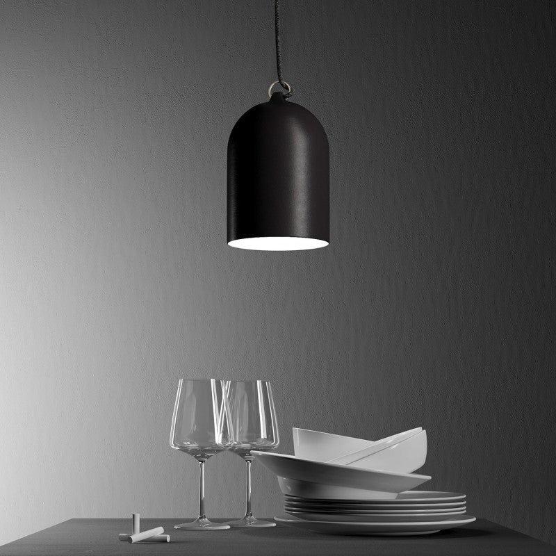 Pendant lamp complete with fabric cable and Mini Bell XS ceramic lampshade - Chalkboard - Image 3