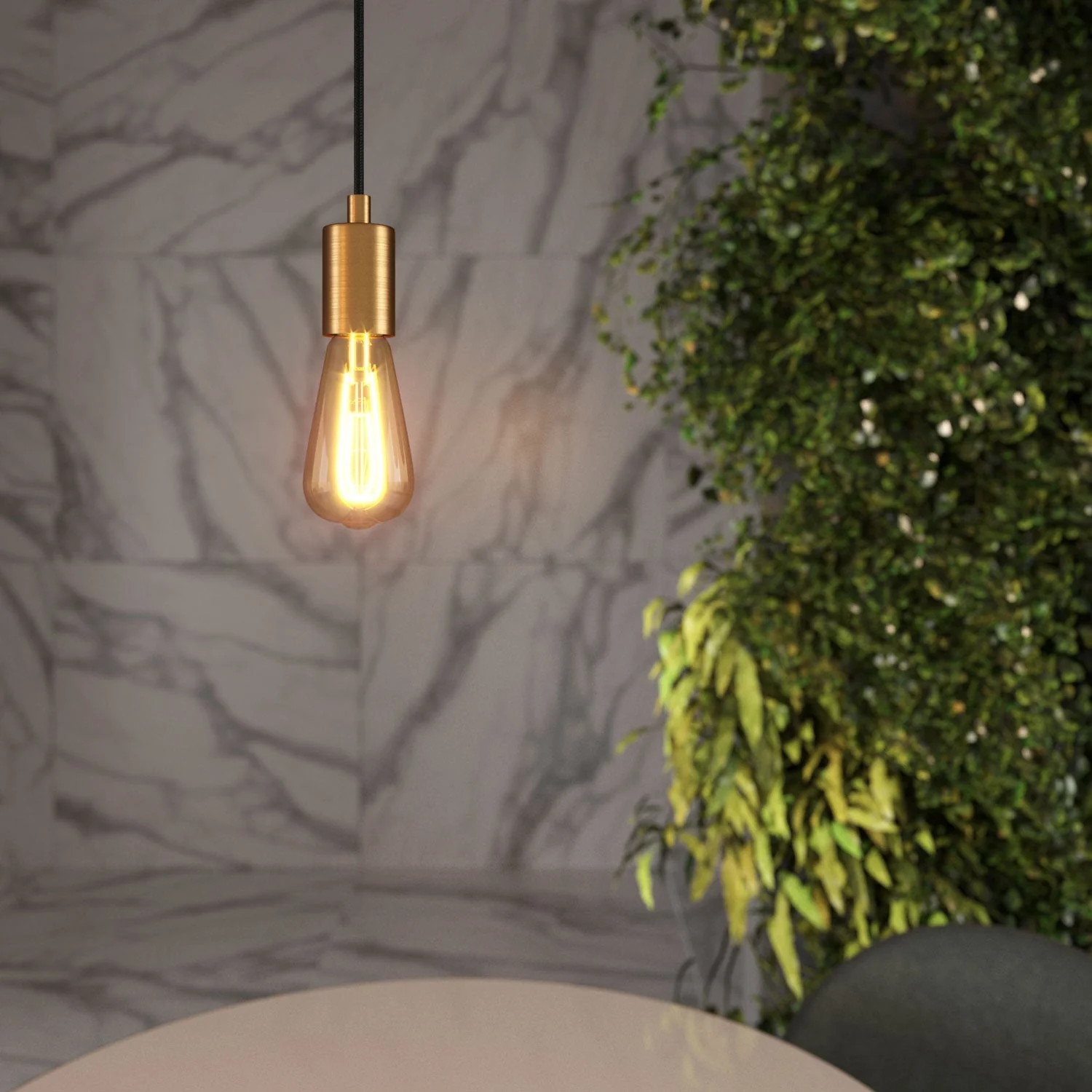 Pendant lamp complete with fabric cable and satin metal fittings – Satin bronze - Image 2