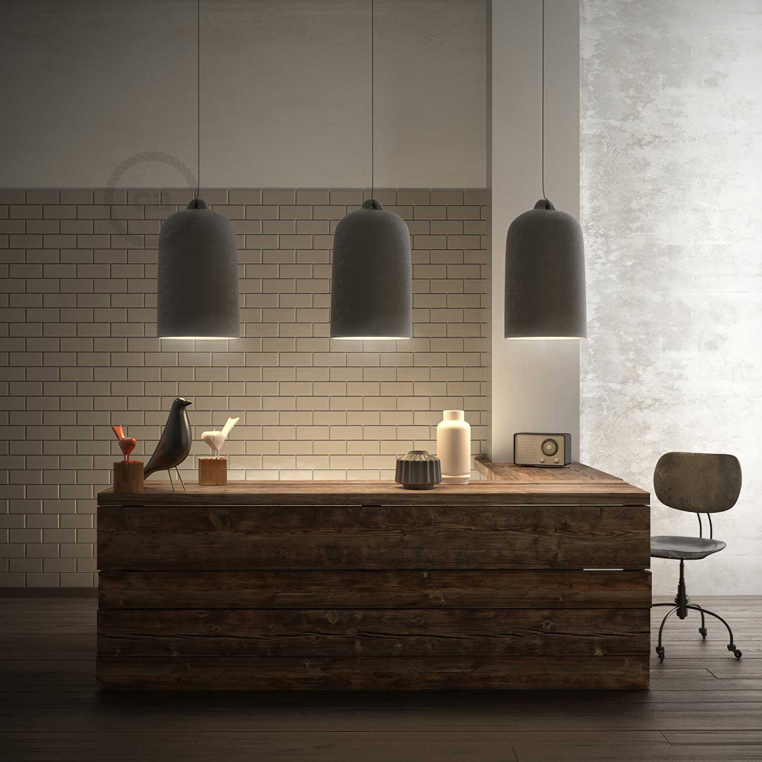 Pendant lamp complete with textile cable and Campana XL ceramic lampshade - Concrete effect - Image 3