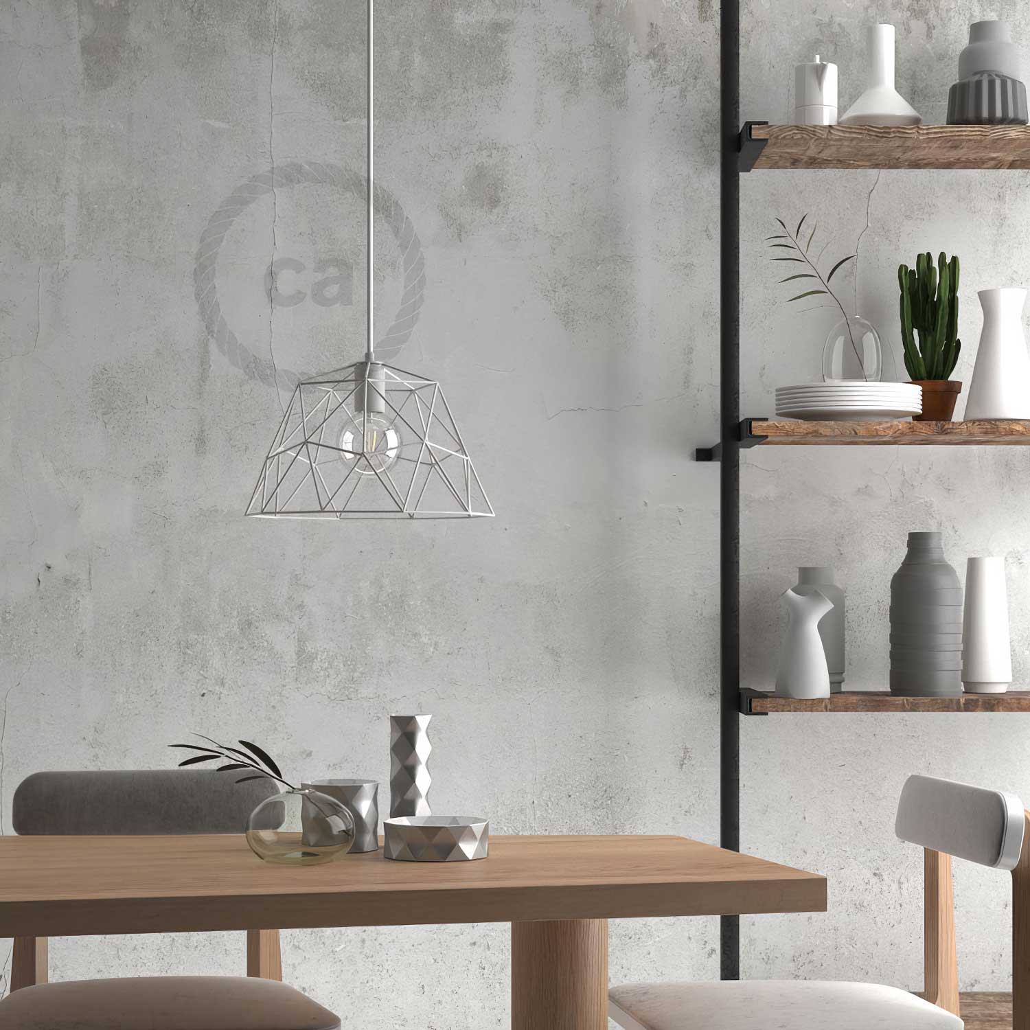 Pendant lamp complete with textile cable, Dome lampshade and metal fittings - White - Image 3