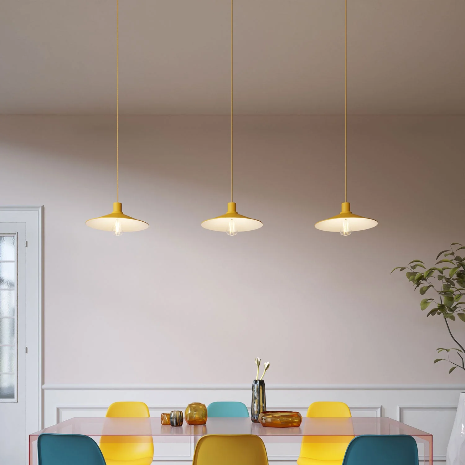 Pendant lamp complete with textile cable, Swing Pastel lampshade and metal finishes - Mustard - Image 2