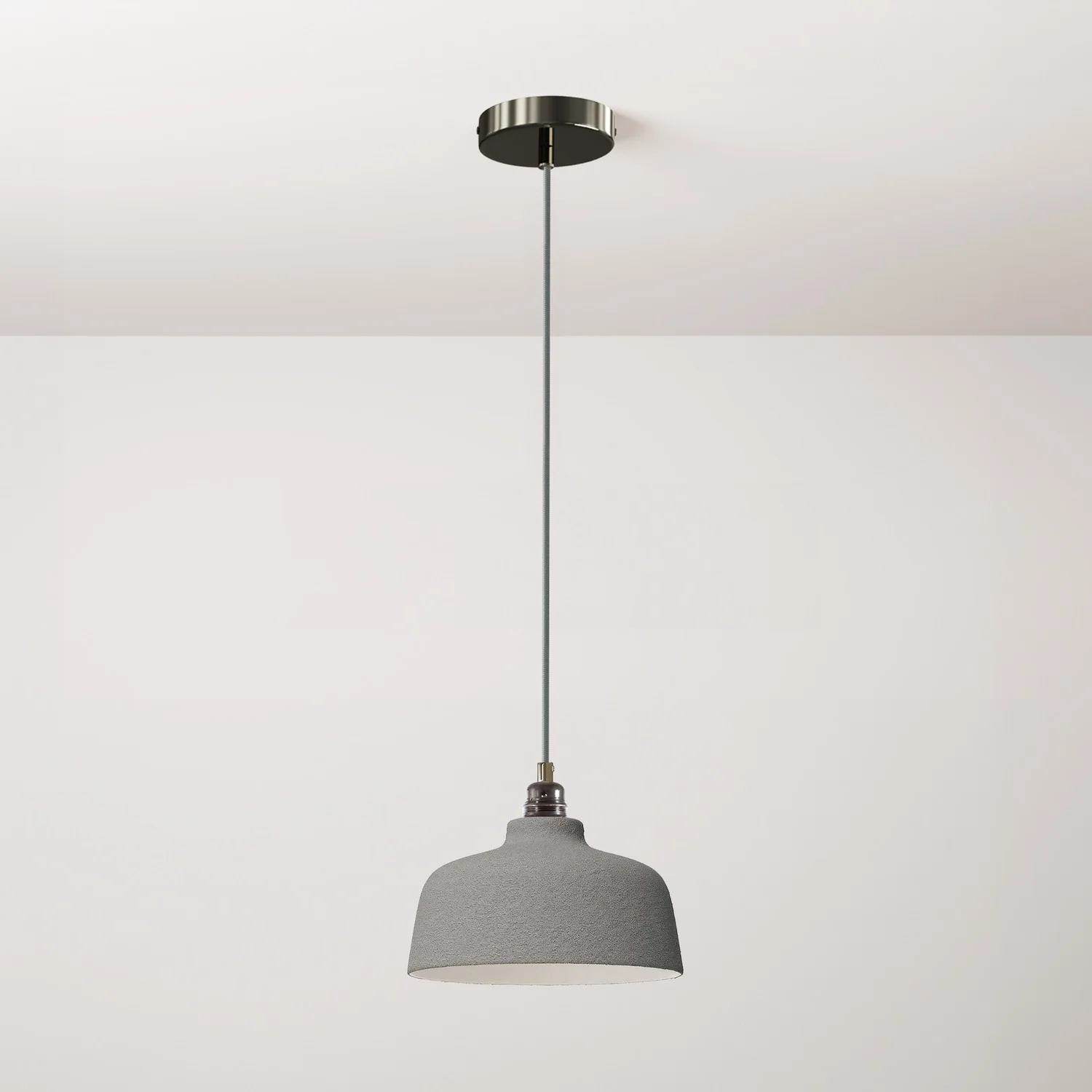 Pendant light complete with fabric cable, Coppa ceramic lampshade and metal fittings - Concrete effect