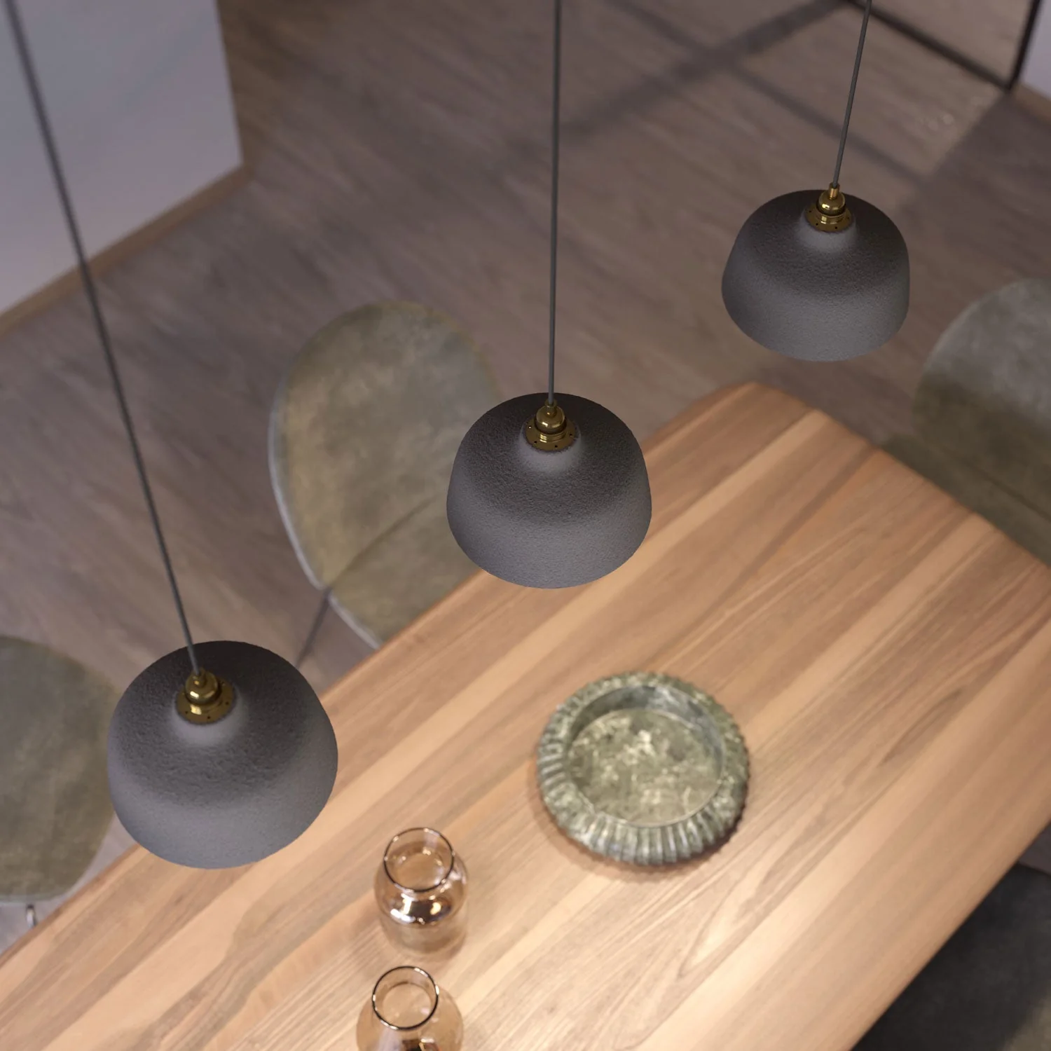 Pendant light complete with fabric cable, Coppa ceramic lampshade and metal fittings - Concrete effect - Image 3