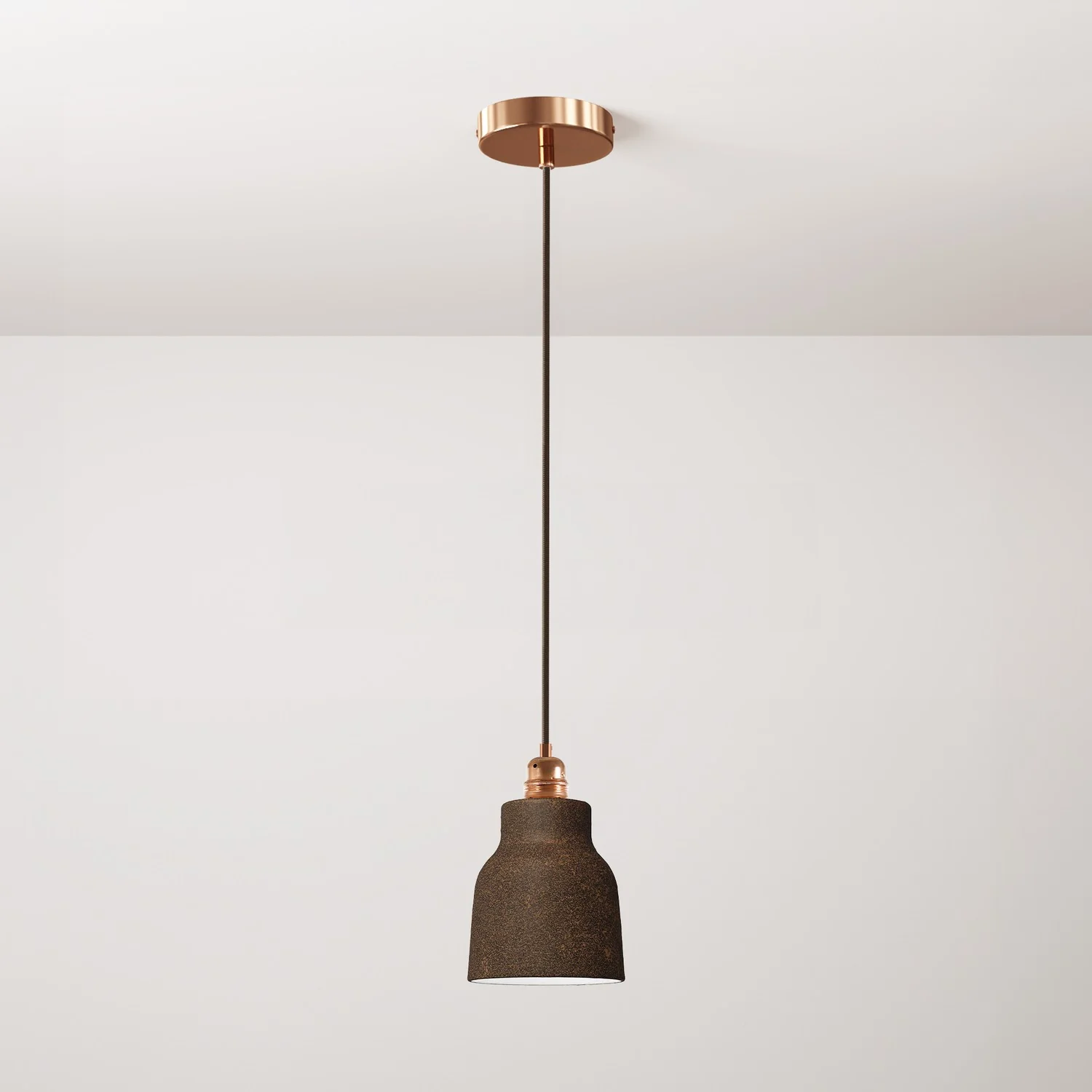 Pendant lamp complete with fabric cable, Vaso ceramic lampshade and metal fittings - Corten effect