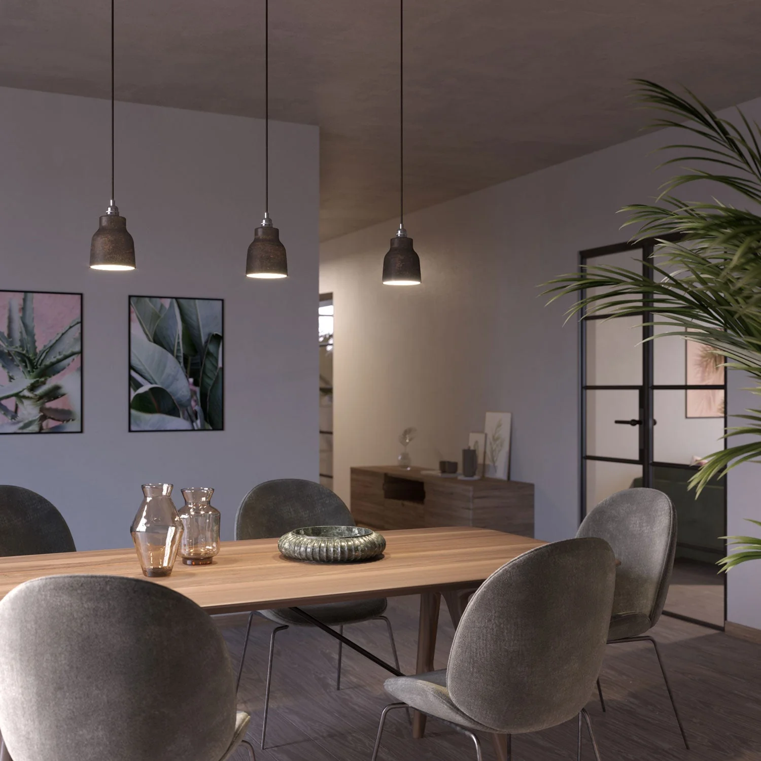 Pendant lamp complete with fabric cable, Vaso ceramic lampshade and metal fittings - Corten effect - Image 2
