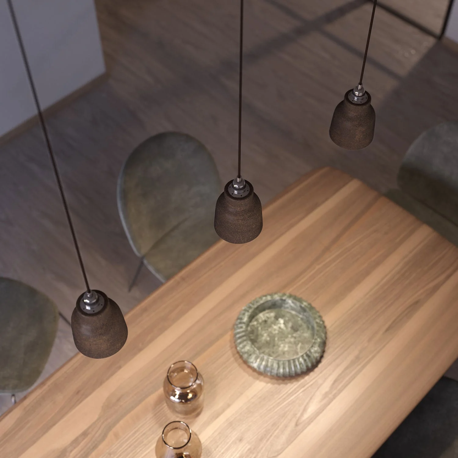 Pendant lamp complete with fabric cable, Vaso ceramic lampshade and metal fittings - Corten effect - Image 3