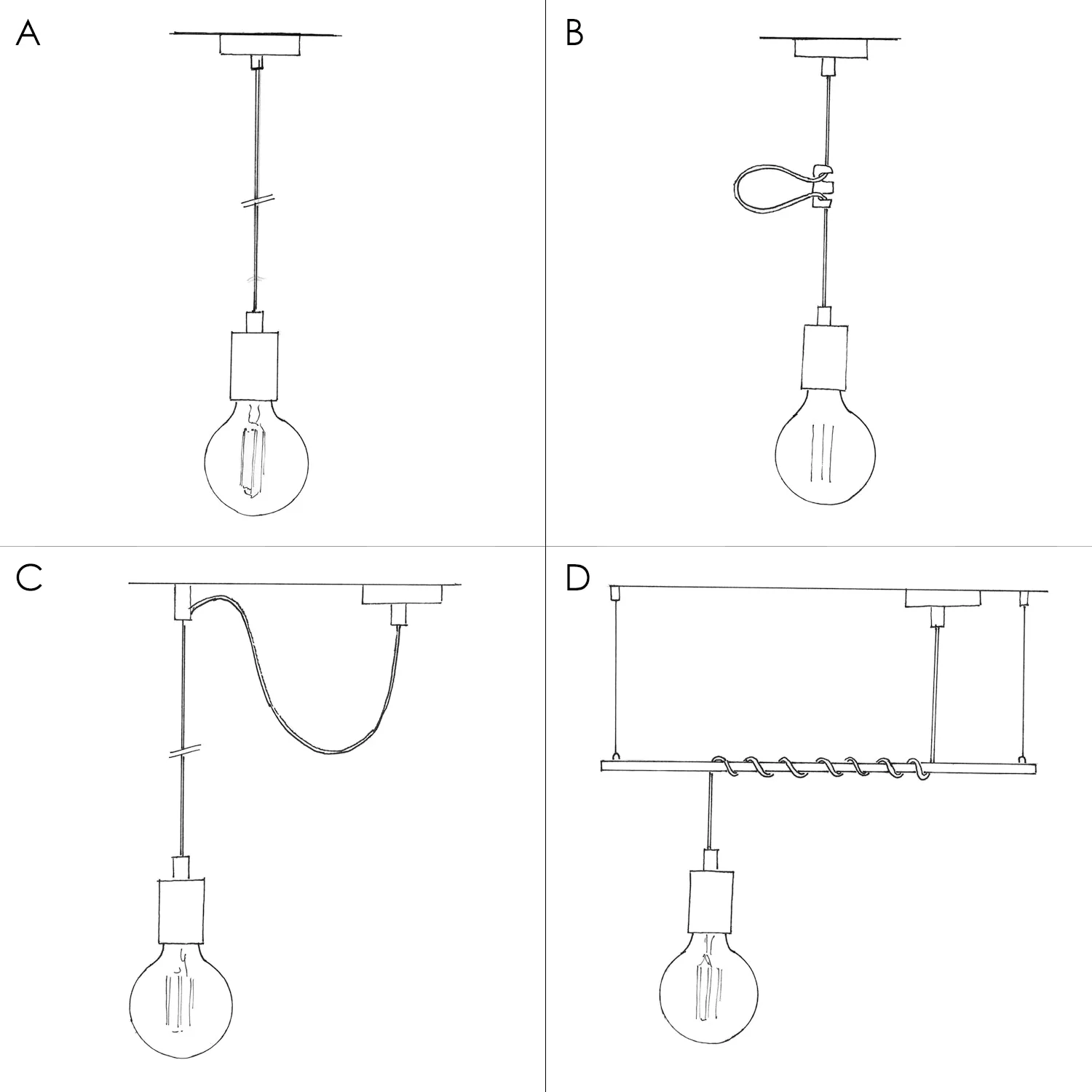 Pendant lamp complete with fabric cable, E14 P-Light lamp holder and metal finishes - Black - Image 5
