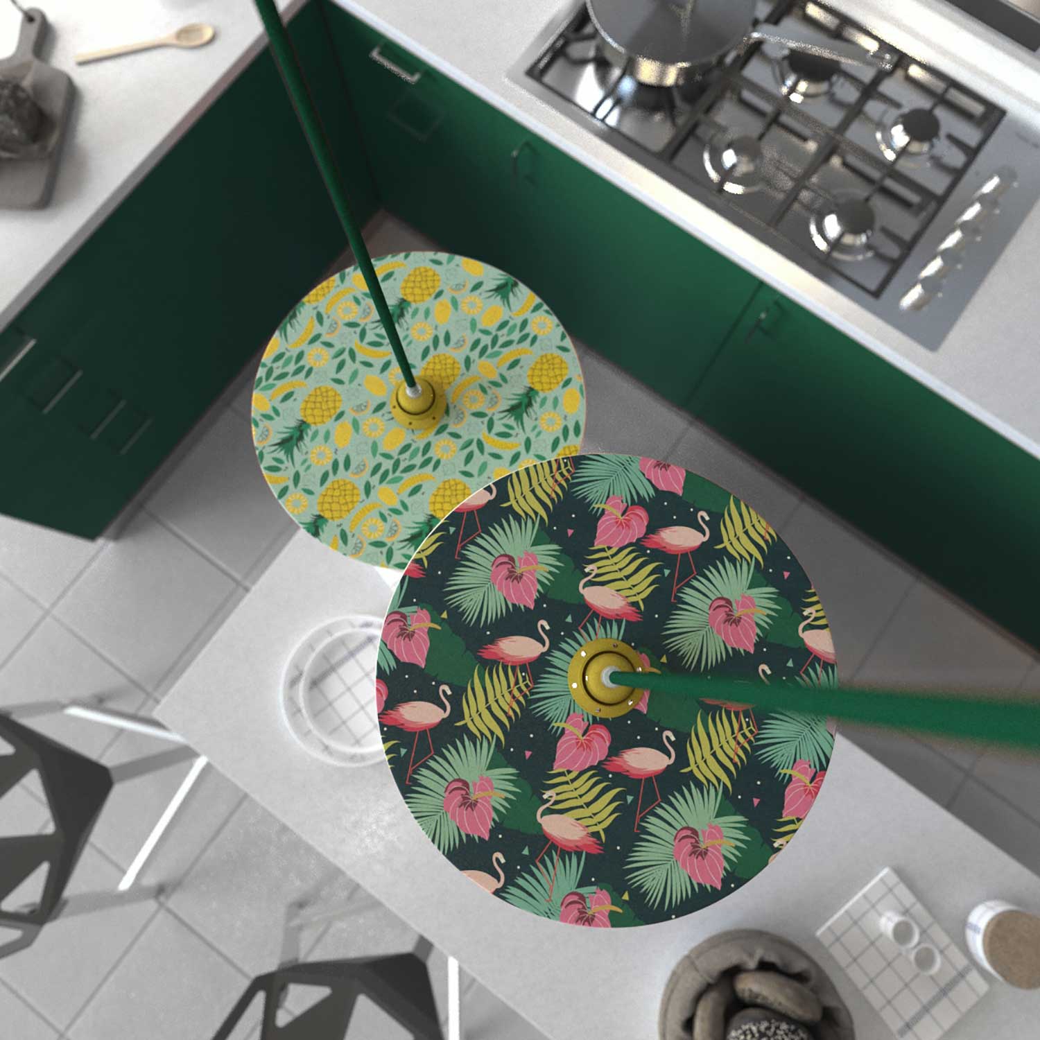 Pendant lamp complete with textile cable, UFO double-sided wooden lampshade and metal finishes - Annachiara Zaminato - Image 3