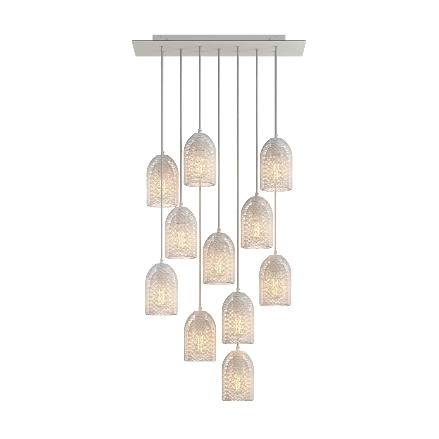 11-drop pendant lamp with XXL Rose-One rectangular 675 mm and Ghostbell metal lampshade - Matt white