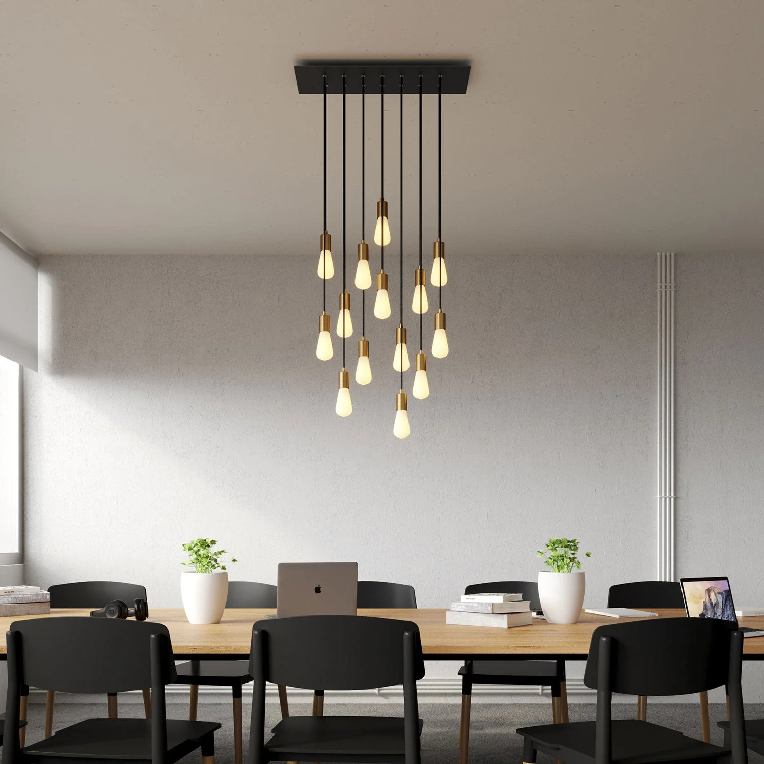 14-drop pendant lamp with XXL Rose-One rectangular 675 mm ceiling rose with metal finishes - Matt Black - Image 2