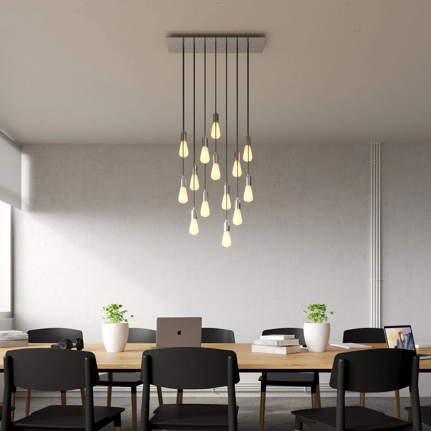 Pendant lamp with 14 drops and XXL Rose-One rectangular 675 mm with metal finishes - Satin steel - Image 2