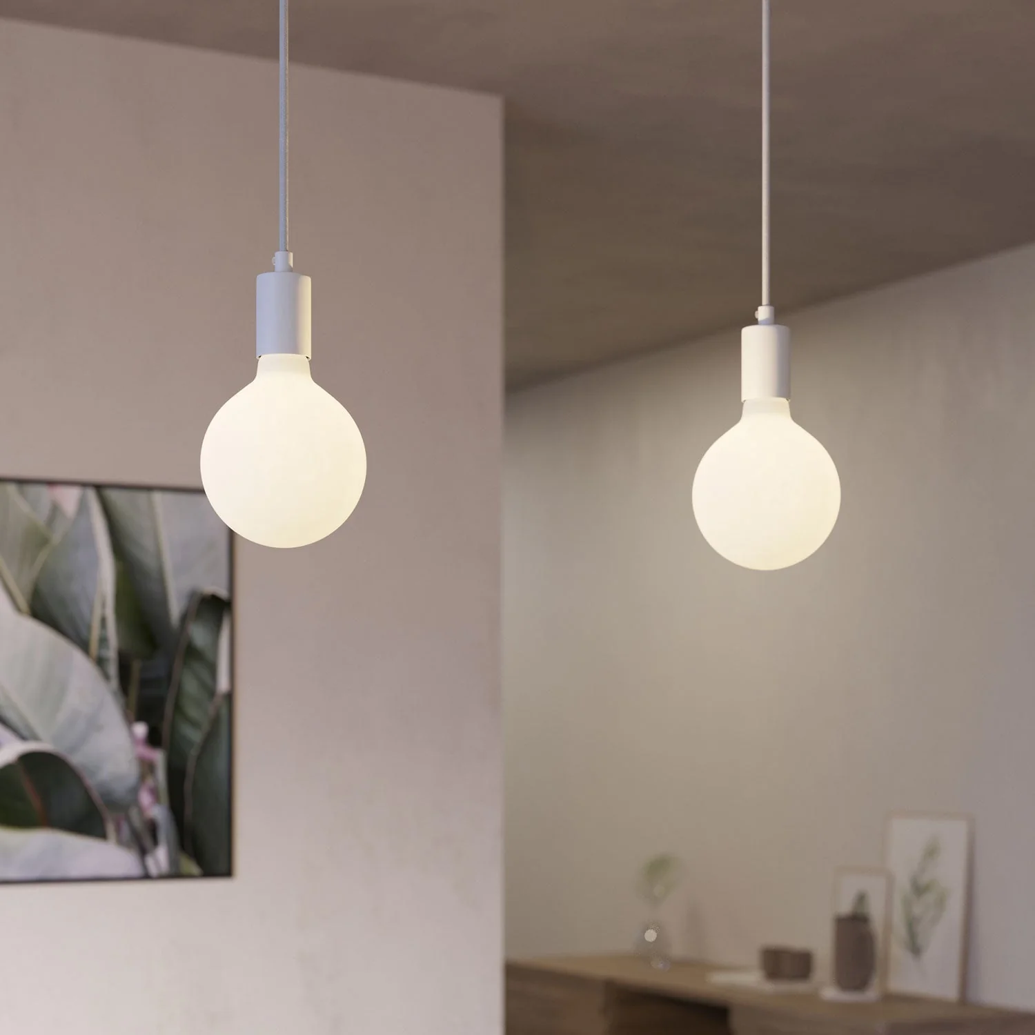 2-drop pendant lamp with XXL Rose-One rectangular 675 mm with metal finishes - Matt white - Image 3
