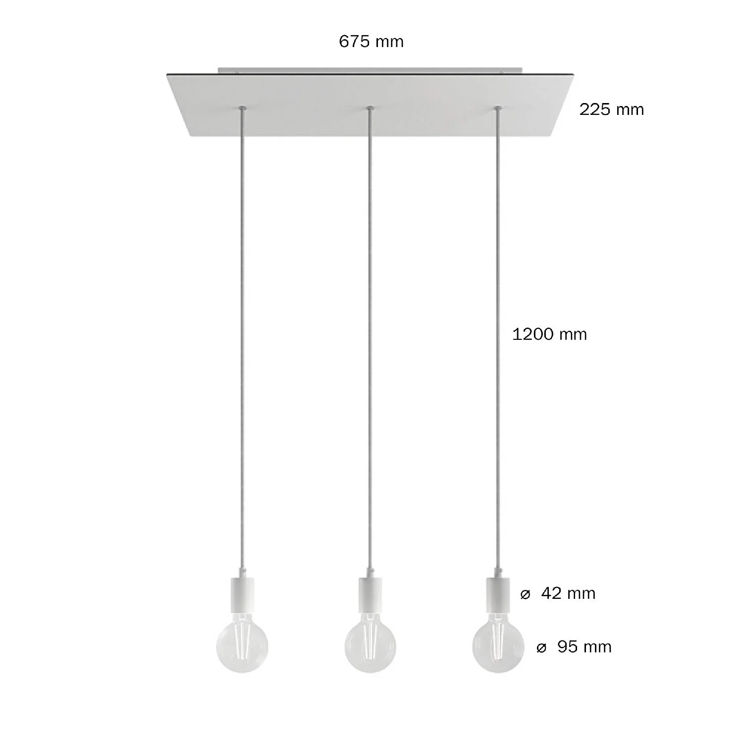 3-drop suspension lamp with XXL Rose-One rectangular 675 mm with metal finishes - Matt white - Image 6