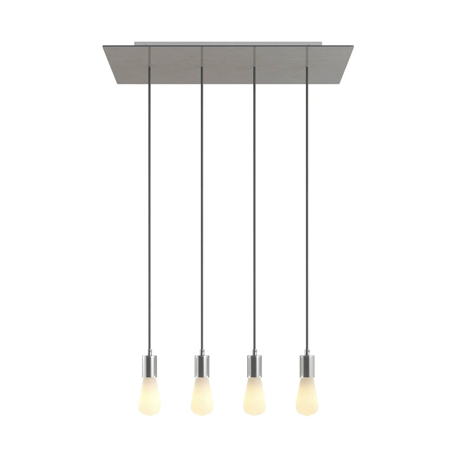 Four-drop pendant lamp with XXL rectangular Rose-One 675 mm ceiling rose and metal finishes - Satin steel