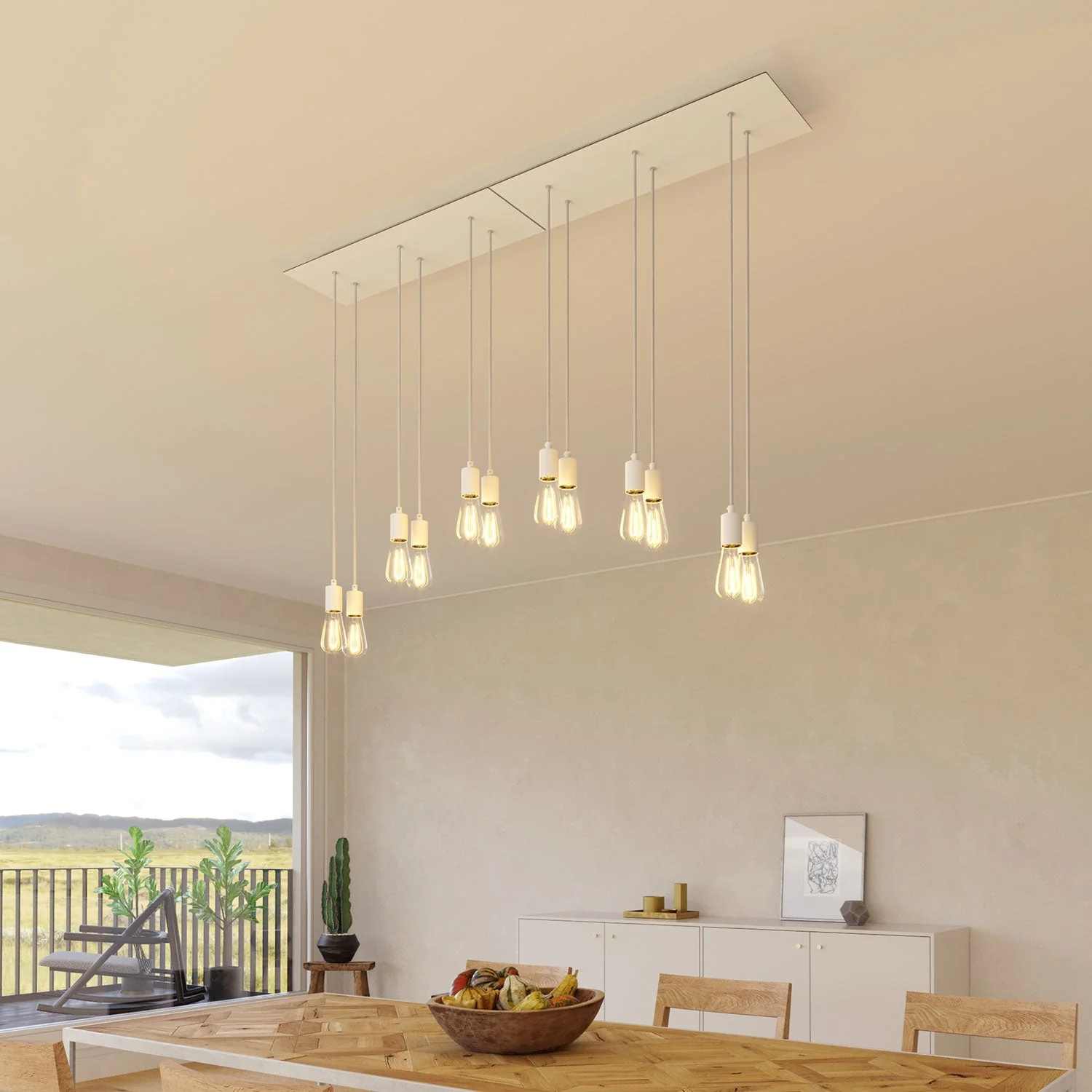 6-drop pendant lamp with XXL rectangular Rose-One 675 mm with metal finishes - Matt white - Image 2
