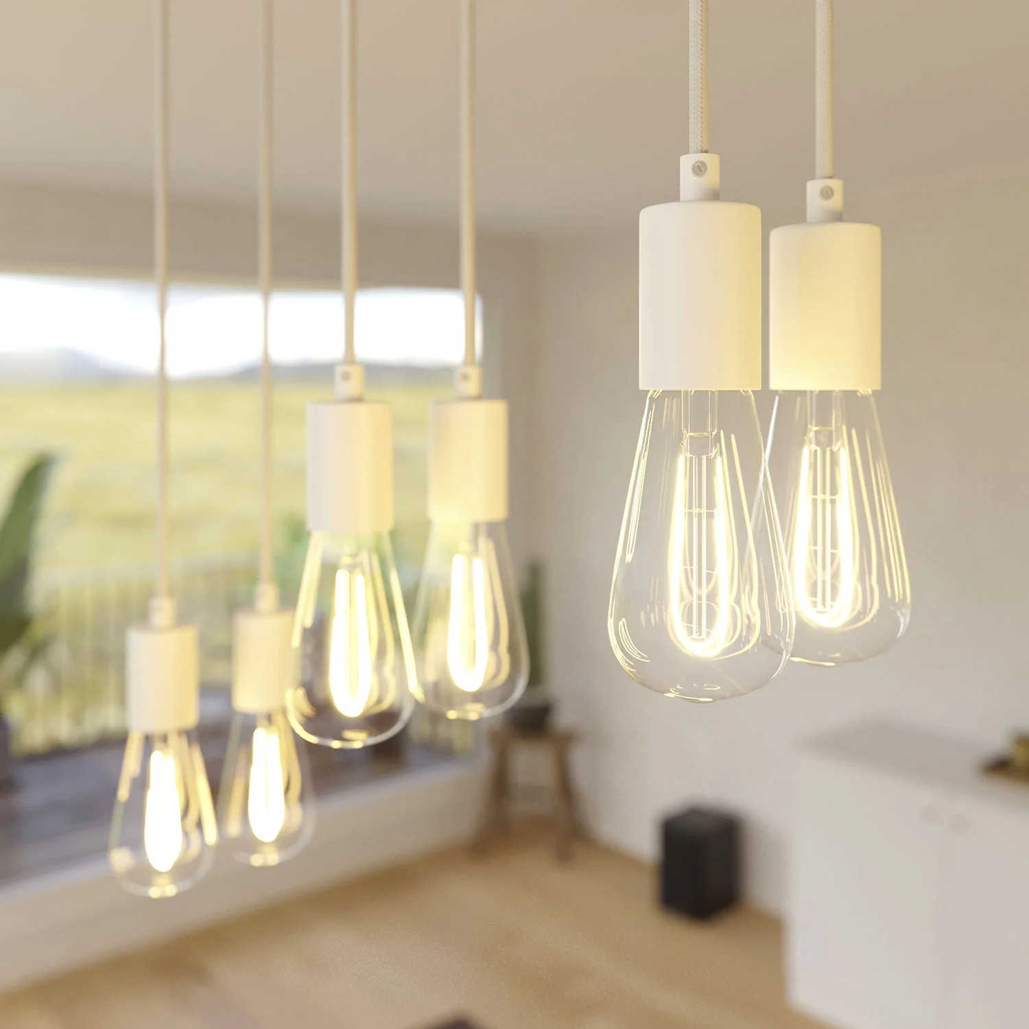 6-drop pendant lamp with XXL rectangular Rose-One 675 mm with metal finishes - Matt white - Image 3