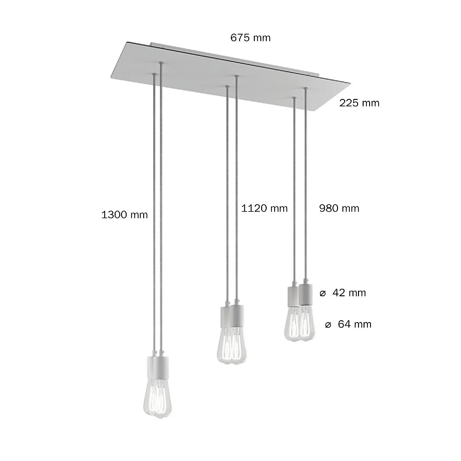 6-drop pendant lamp with XXL Rose-One rectangular 675 mm ceiling rose and metal finishes - Satin steel - Image 6