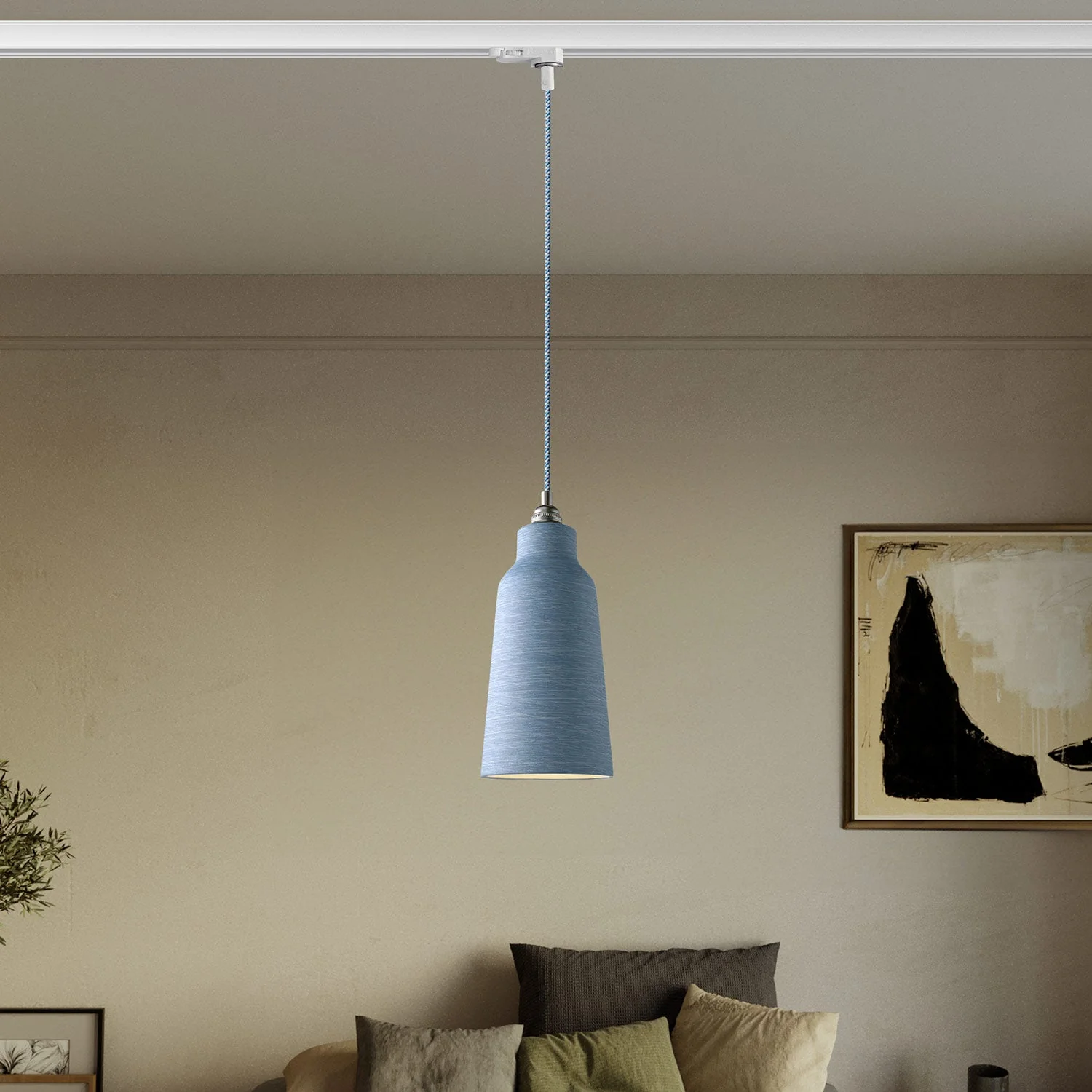 Pendant lamp with Bottle lampshade and track adapter - Striated Avion - Image 2