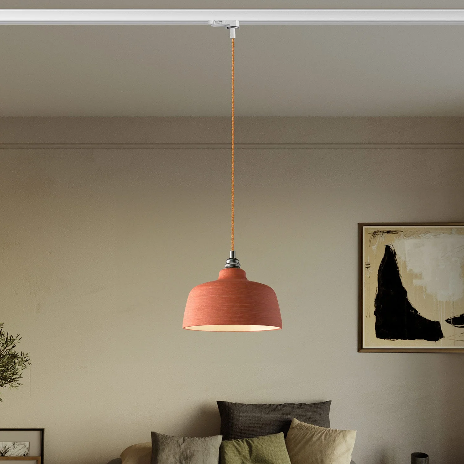 Pendant lamp with Coppa lampshade and track adapter - Striated Coral - Image 2